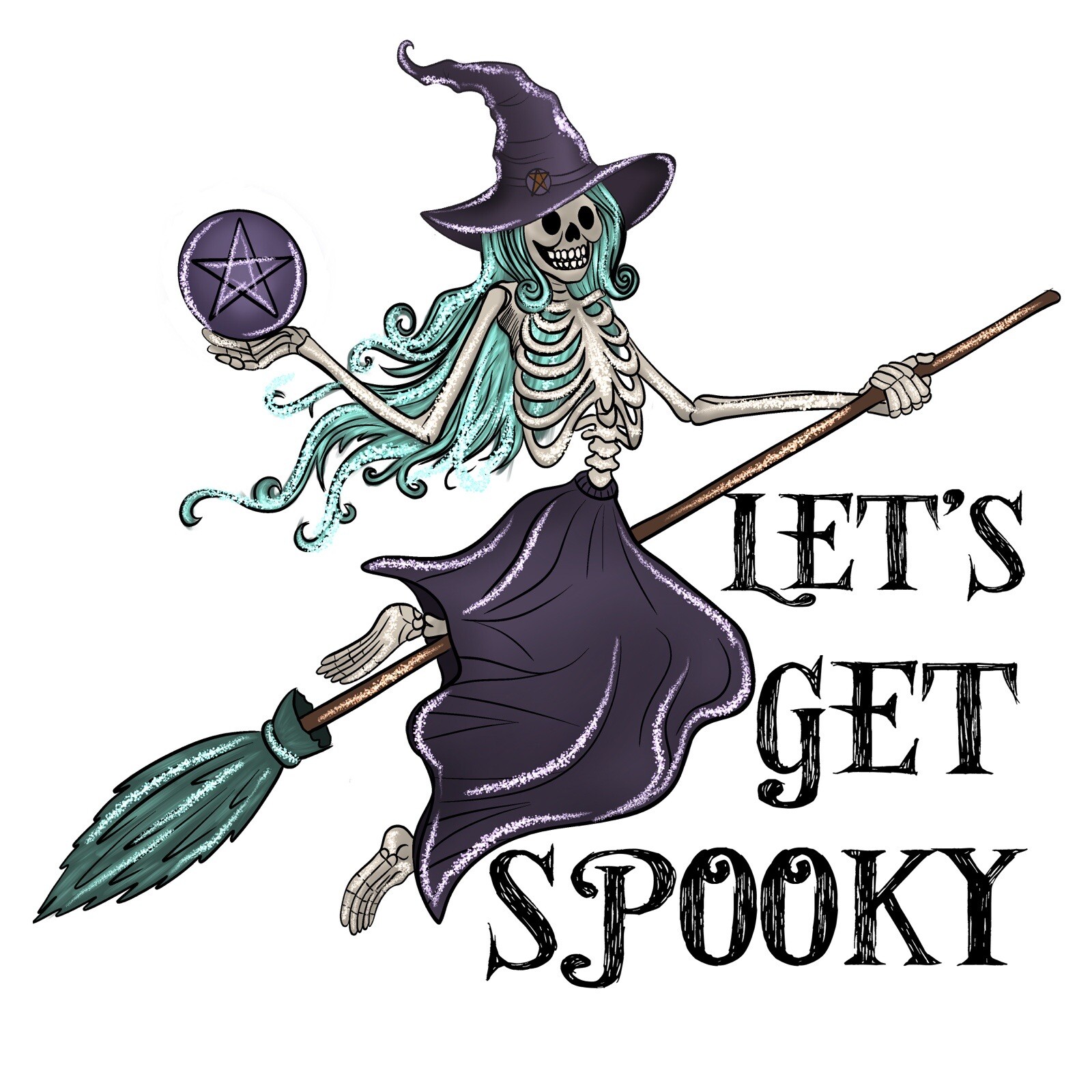 4” Halloween Sticker Let’s Get Spooky Trick Or Treat Scary Skull Funny Witch