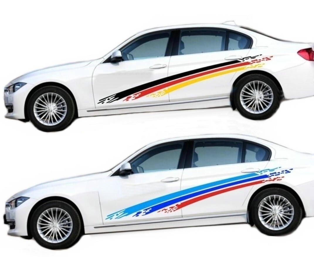 Graphics Tricolor Car Stickers For All Car Side Racing Stripe Decal Custom 2 PCS
