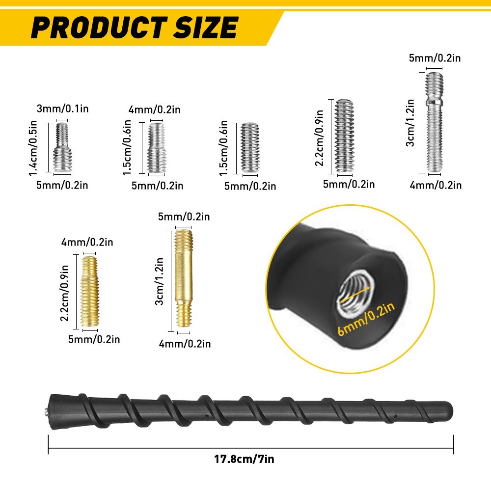 1/2set Car Am/Fm Radio Antenna Mount Vehicle Flexible Bee-Sting Roof Aerial 7″ A