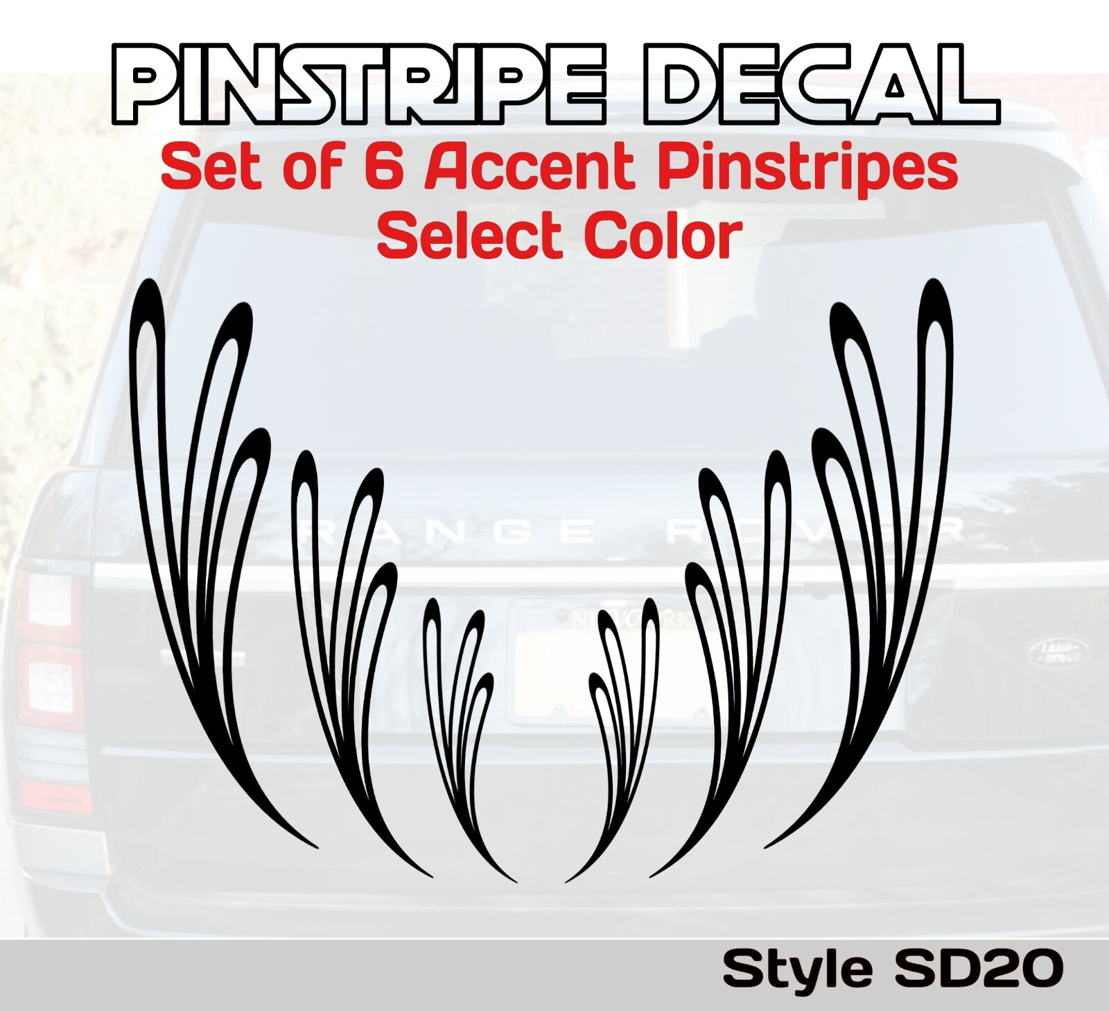 Set of 6 Accent Pinstripe Vinyl Decals – 3 Right & 3 Left Facing SD20