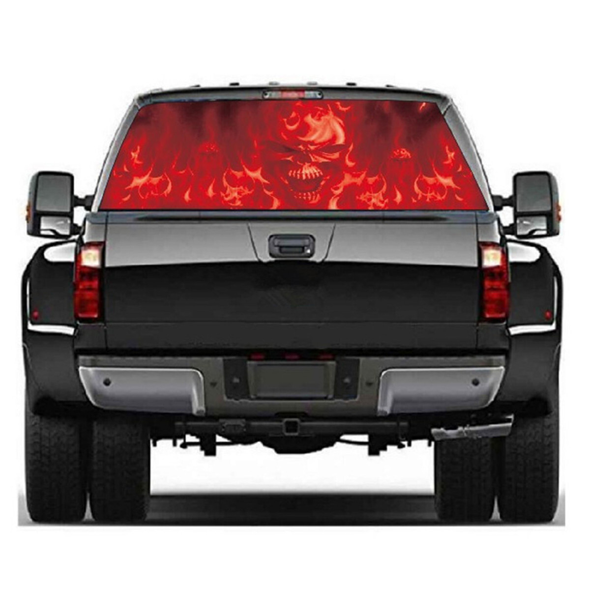 Car Truck Rear Window Sticker Flaming Skull Graphics Tint Vinyl Perforated Decal