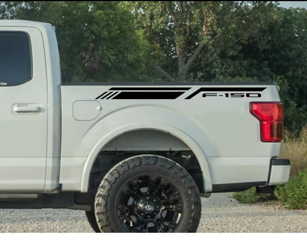 2PCS Vinyl Decals Ford F-150 F150 Pickup Rear Bed Side Stickers Glossy Black