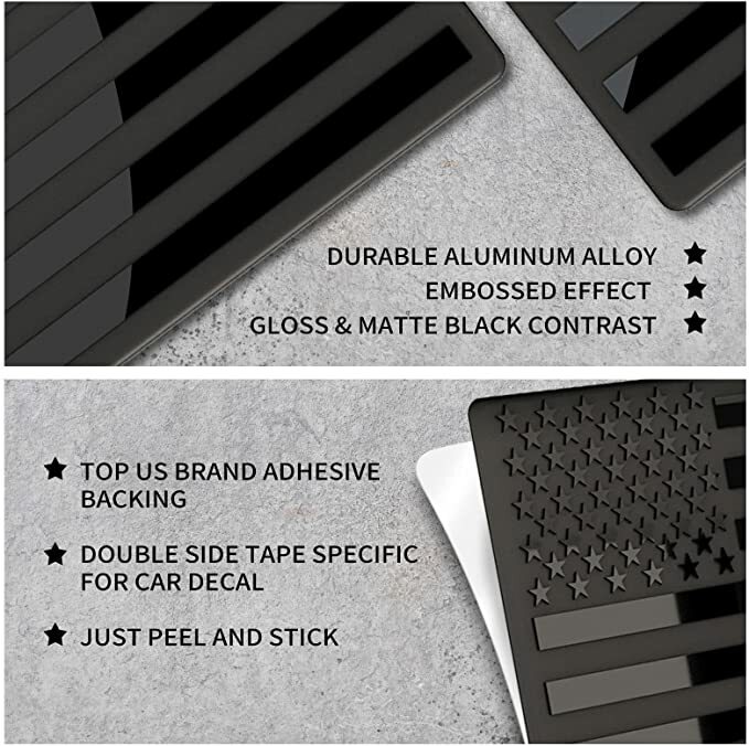 5″x 3″ American Black Metal Flag Fender Emblem Sticker Forward & Reverse Set