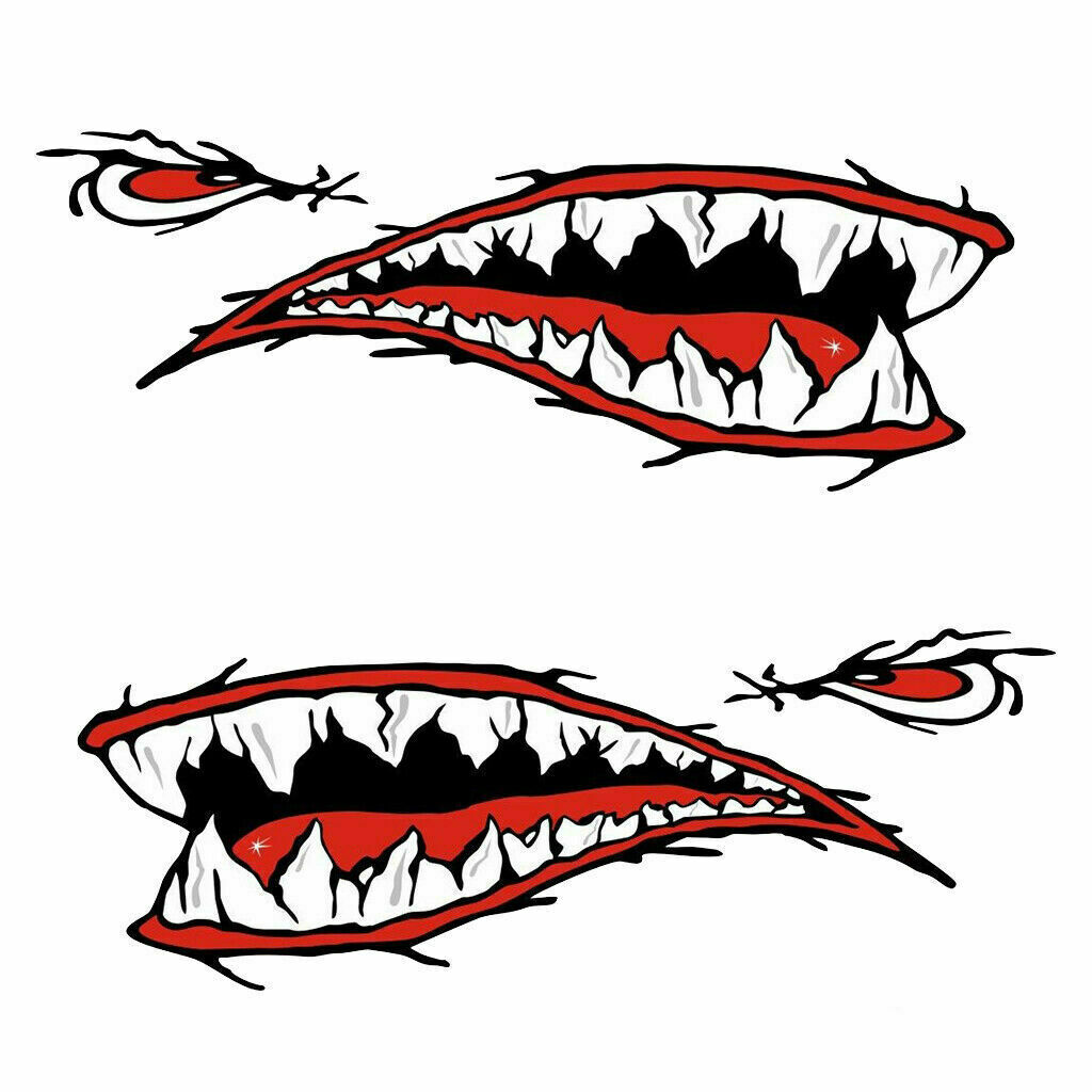 2pcs Shark Mouth Teeth Graphic Stickers Decal Kayak Car Side Door Fender