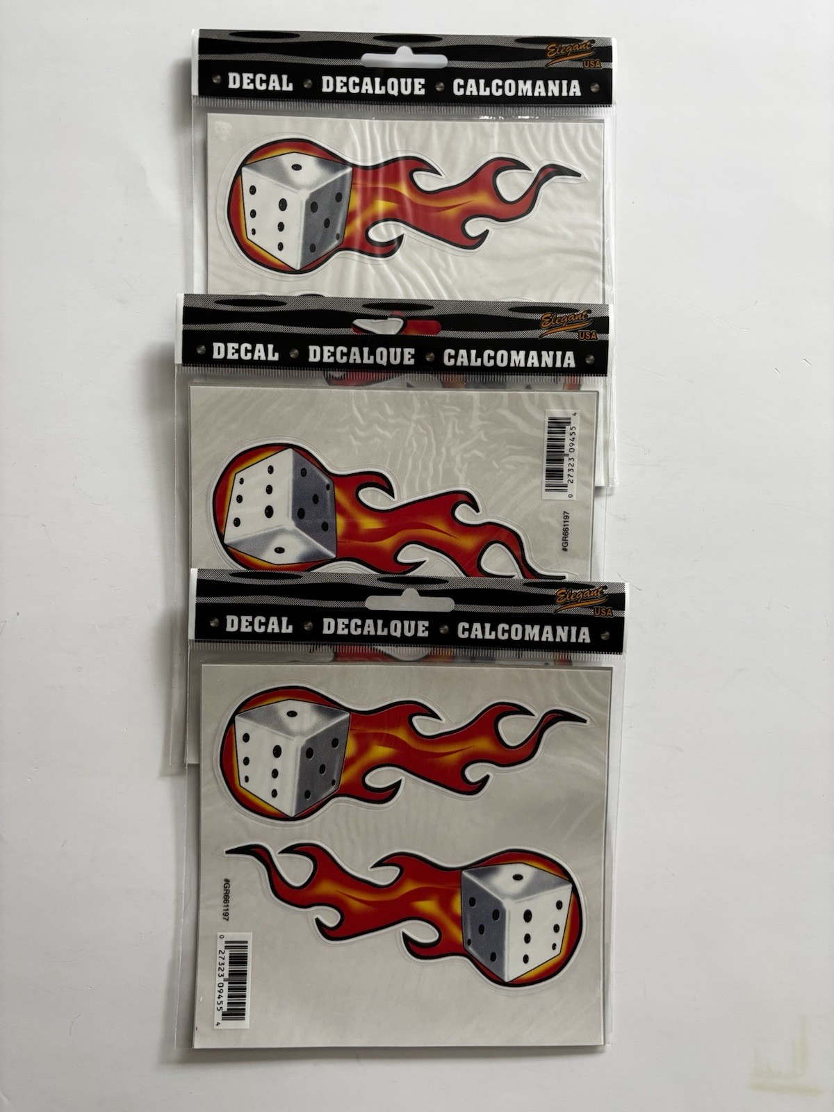 Flaming Dice Die-Cut Decal Sticker from Elegant USA Set of 3 – NOS