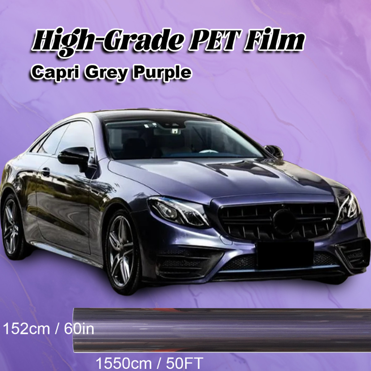 5FTx50FT PET High Gloss Metallic Greyish Rosemary Purple Automotive Vinyl Wrap