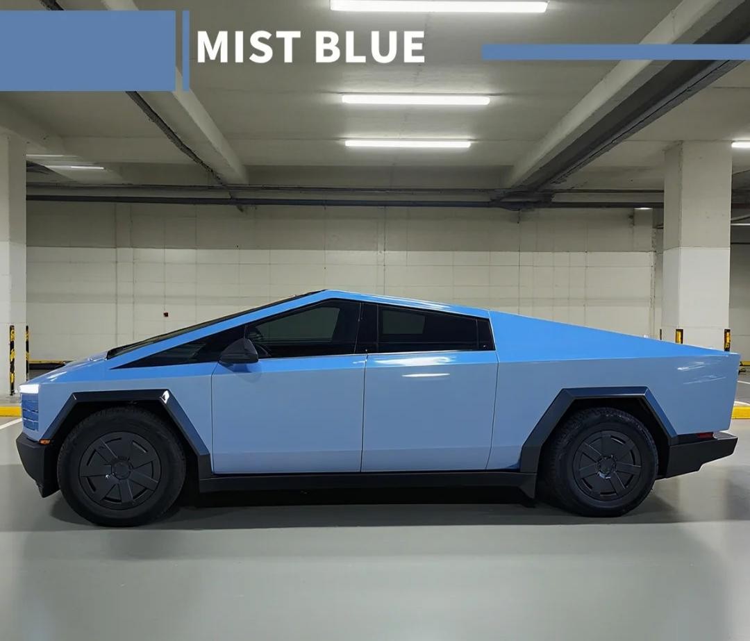 Cybertruck DIY PPF Paint Protection Film Wrap Color Change Gloss Mist Blue