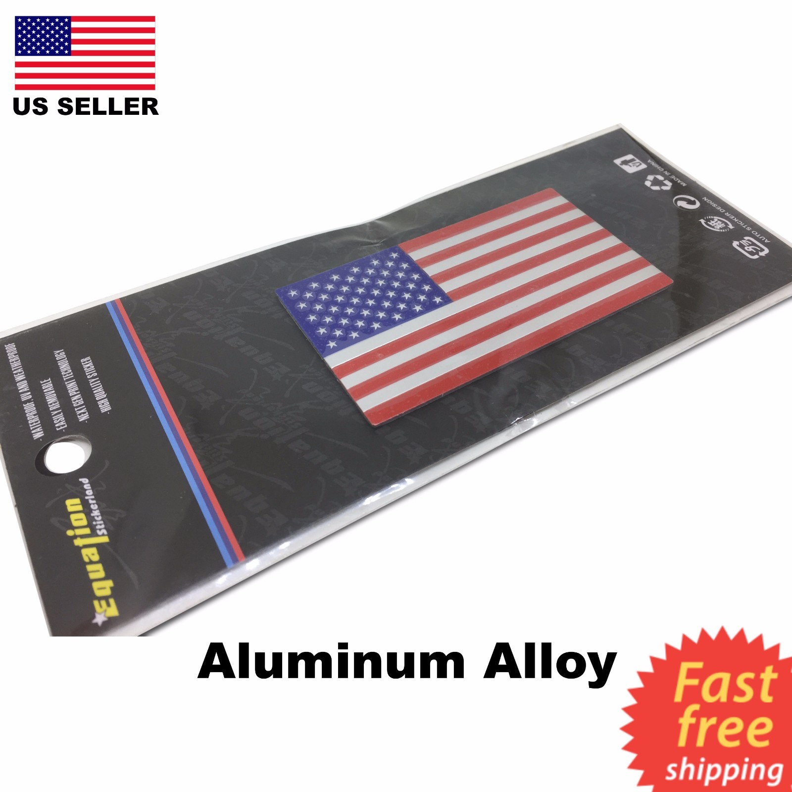 ALUMINUM US Flag Sticker 3D Emblem Decal Patriotic Auto, Car, Truck 3.15″x1.75″