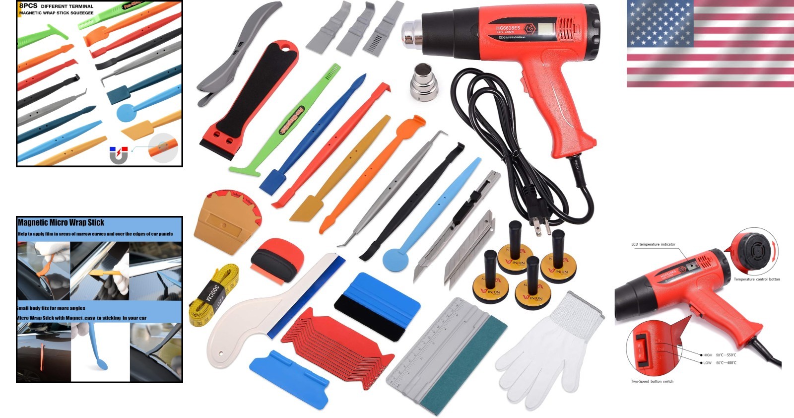 Vinyl Wrap Tool Kit for Car Window Tint Film Installation Heat Gun Squeegee