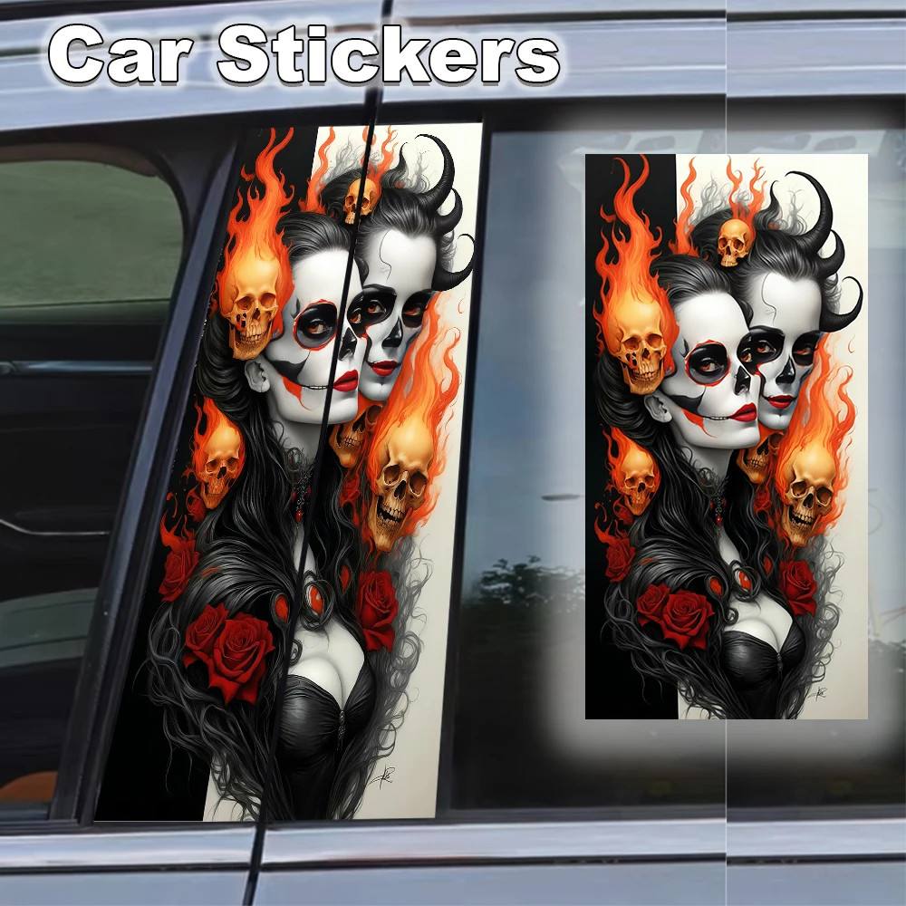 High-Quality Custom Fit Car Film Kit 2 Crow Skull Car Stickers Center Pillar