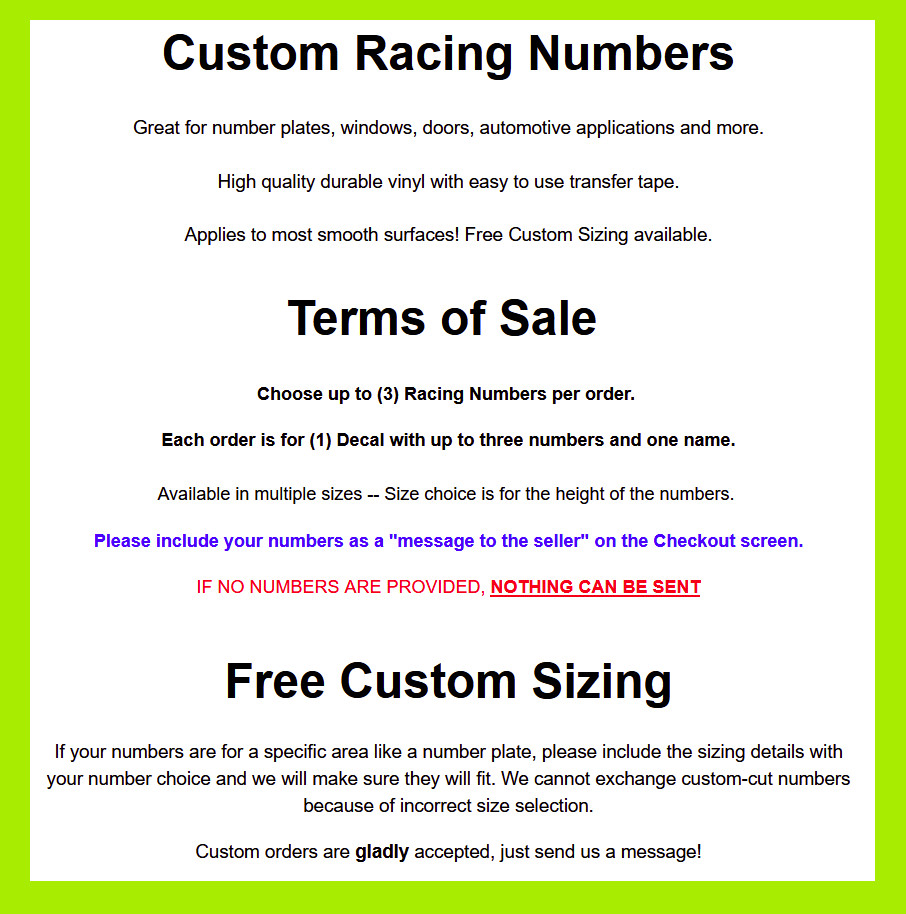 Racing Numbers Name Vinyl Decal Sticker for Dirt Bike Plate BMX Motocross Car[19