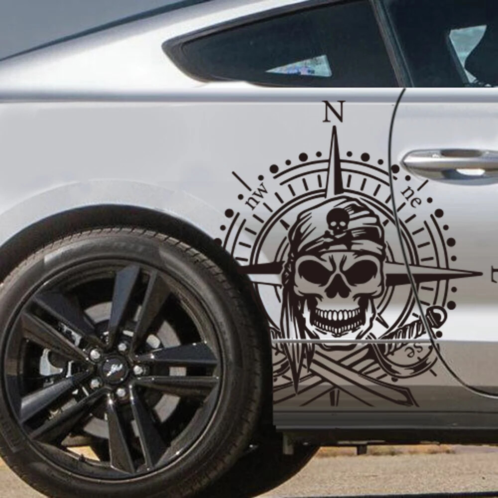 Large Pirate Compass Skull Car Sticker Decal Nautical Wind Rose Auto Vinyl Decor