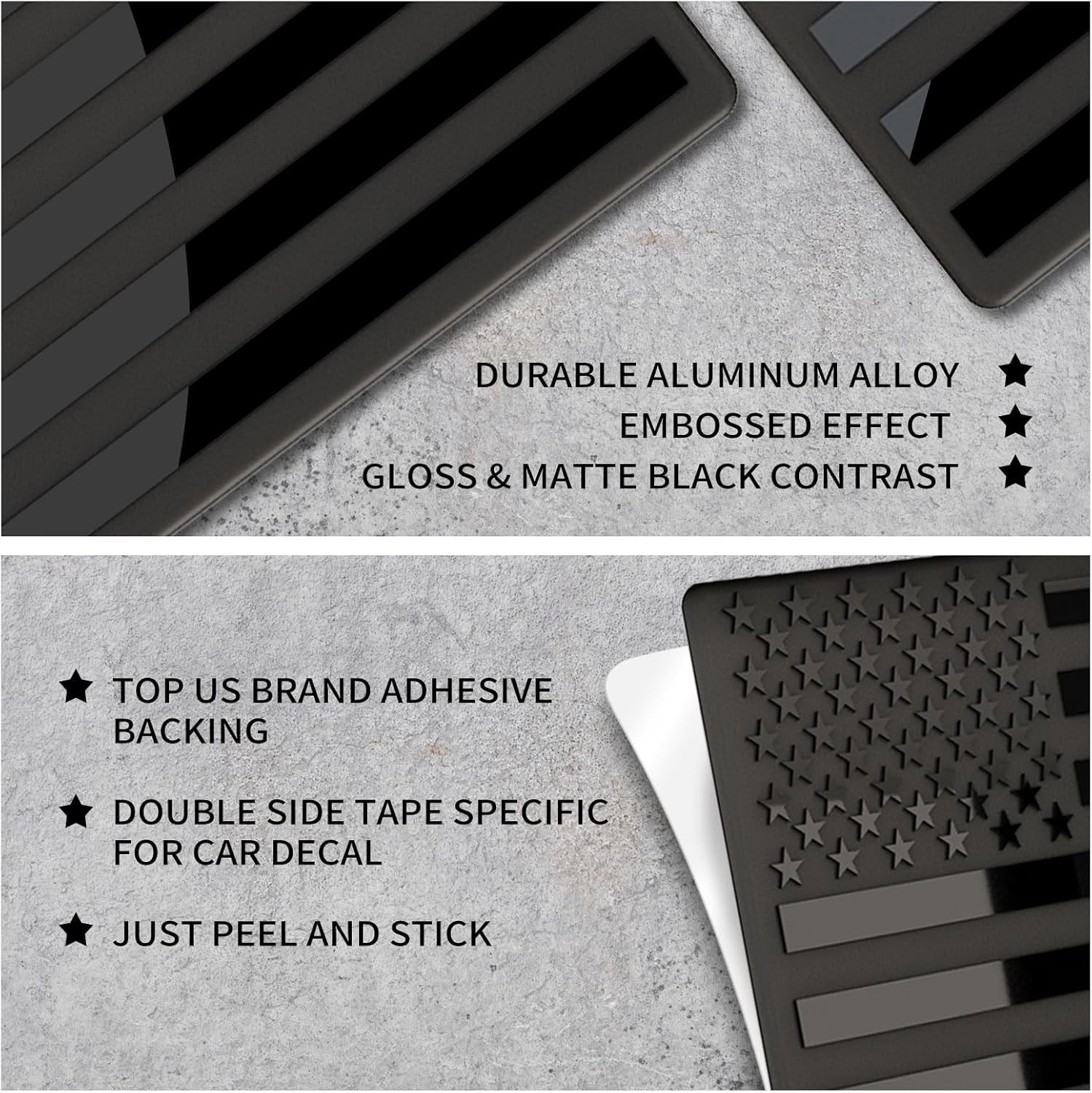 Matte Black 3D American Flag Emblems – Set of 10 Fade-Resistant Vehicle Stickers