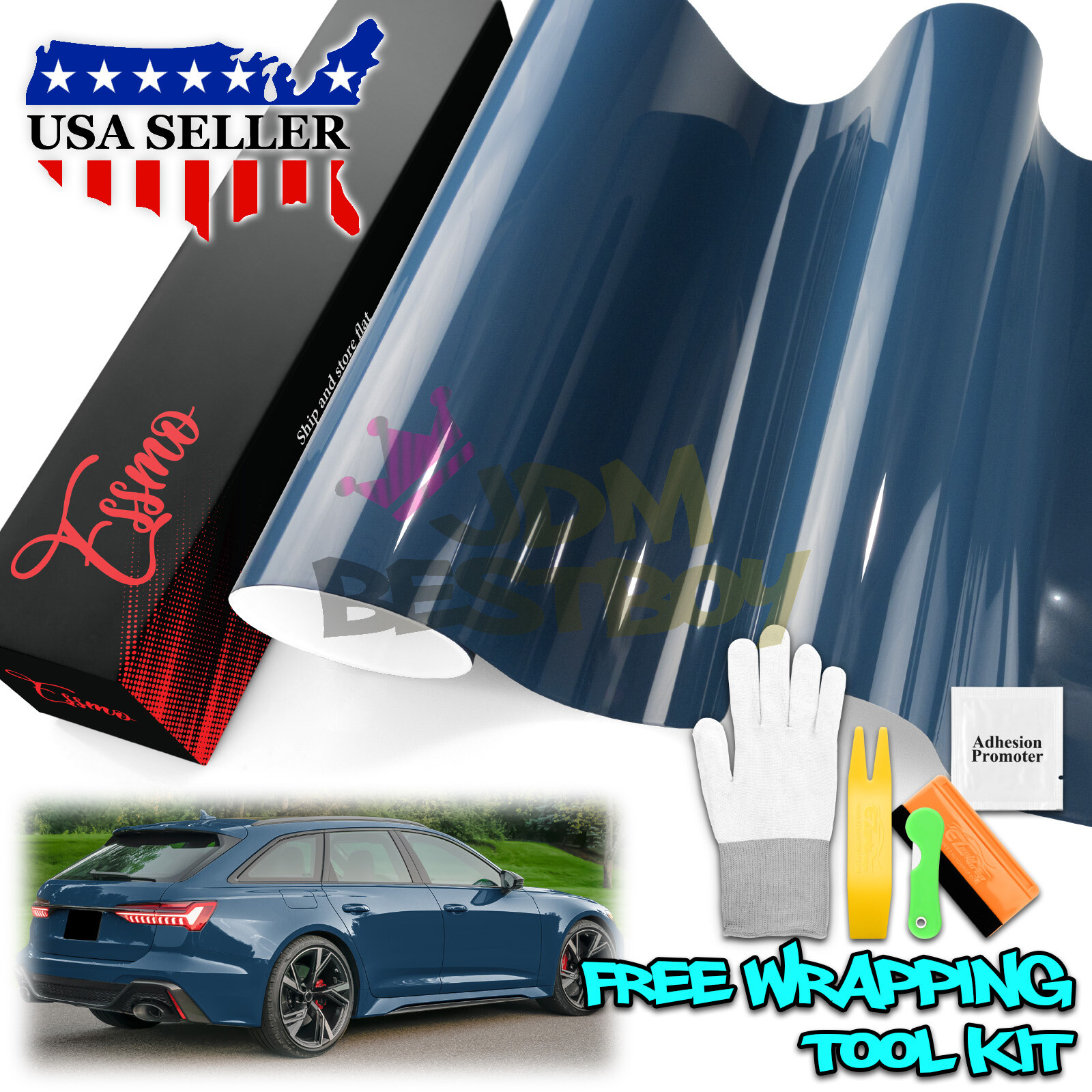 ESSMO PET Super Gloss Azure Blue Car Vehicle Vinyl Wrap Decal Sheet Like Paint