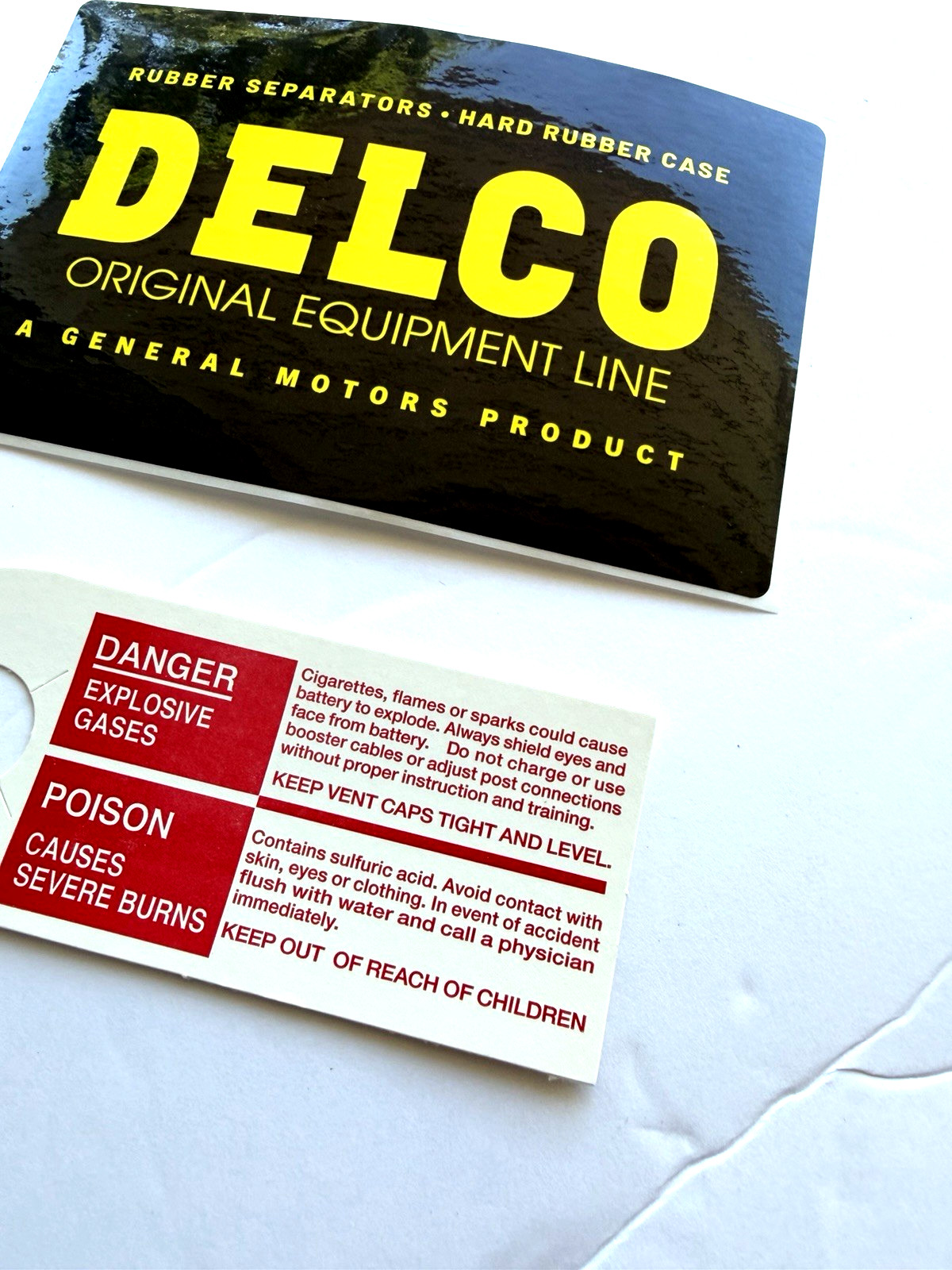 63-72 Impala R59 top terminal Battery tag + Delco side sticker Repros 2 PCS