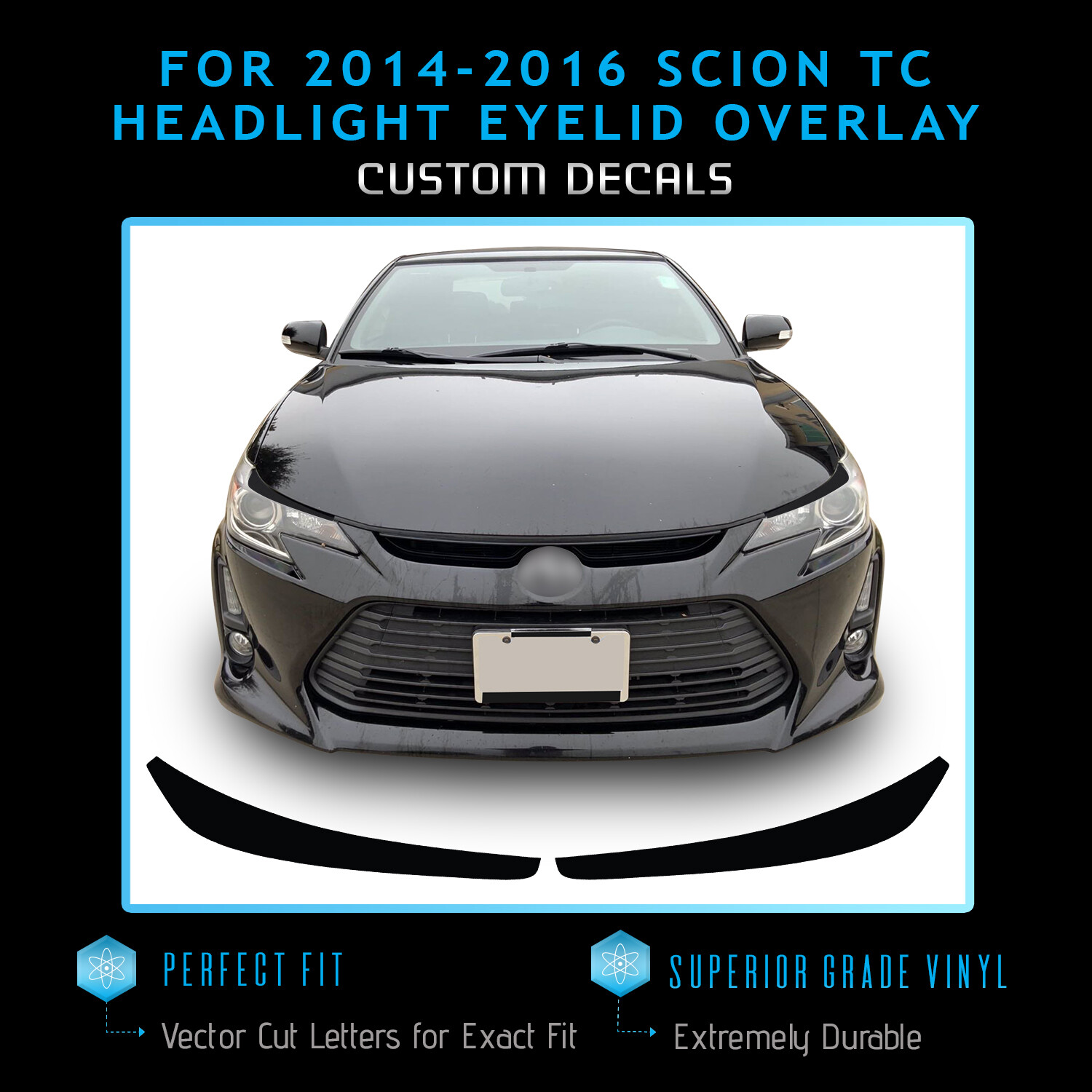 For 2014 2015 2016 Scion tC Headlight Eyelid Eyebrow Decal – Carbon Fiber Vinyl