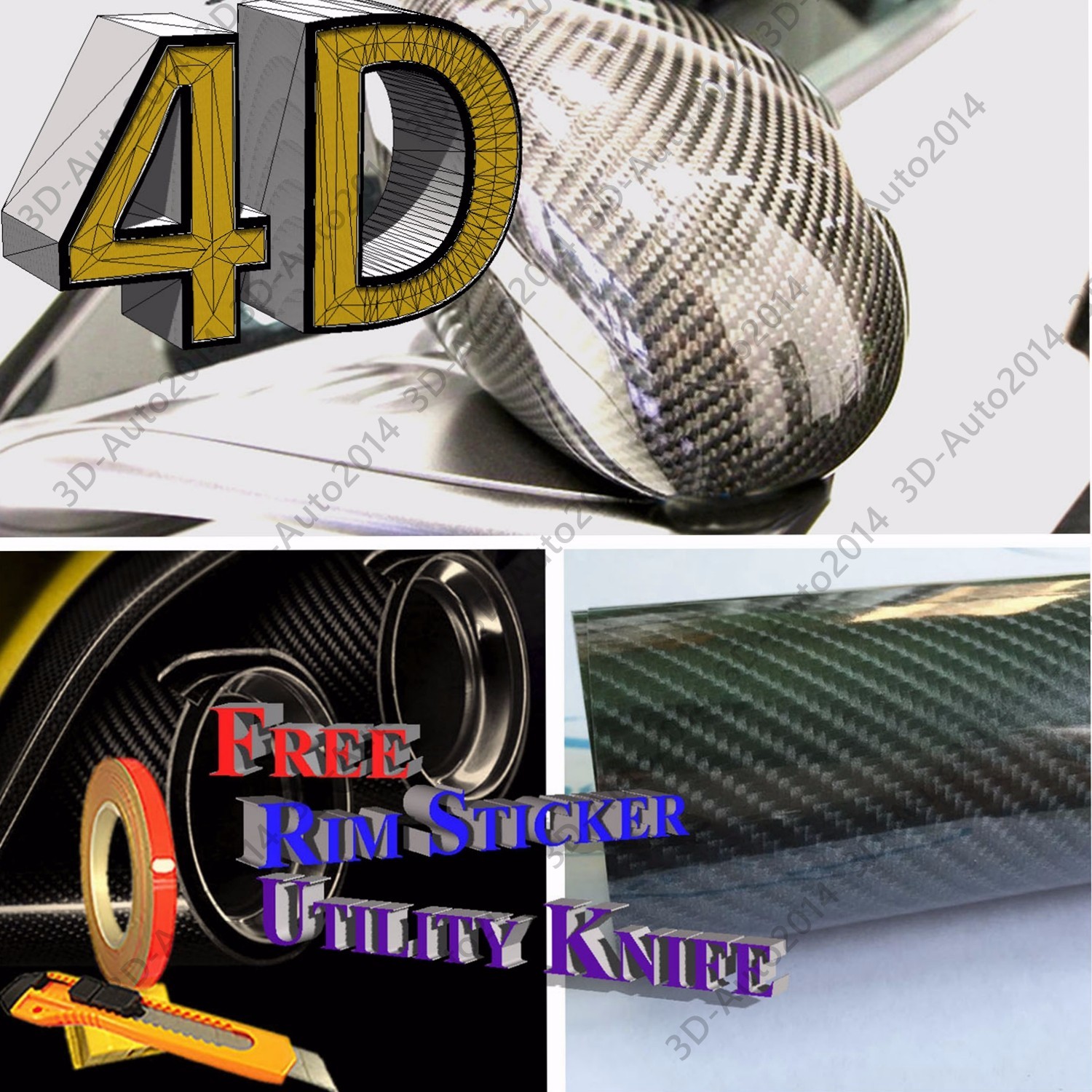 1ft X5ft Dark Gray 4D GLOS Carbon Fiber Air Release Pockets Bubble Free
