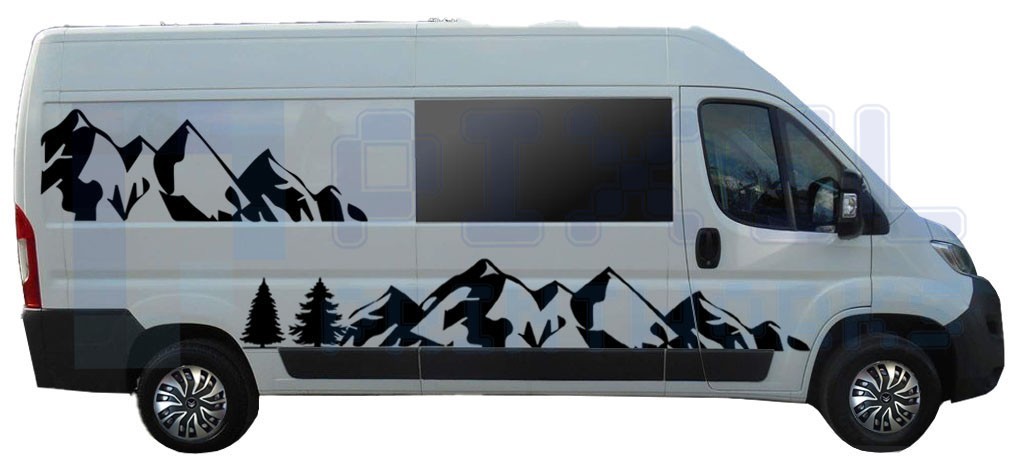 Full-Length Mountain Landscape Side Decal for LWB Van – Vinyl Graphic Kit (4pc)
