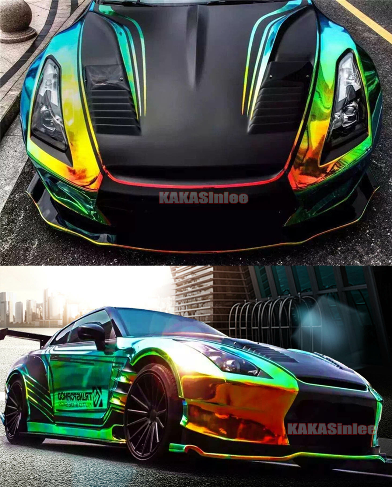 Gold Green Smooth Chameleon Rainbow Mirror Chrome Car Vinyl Wrap Film Sticker US