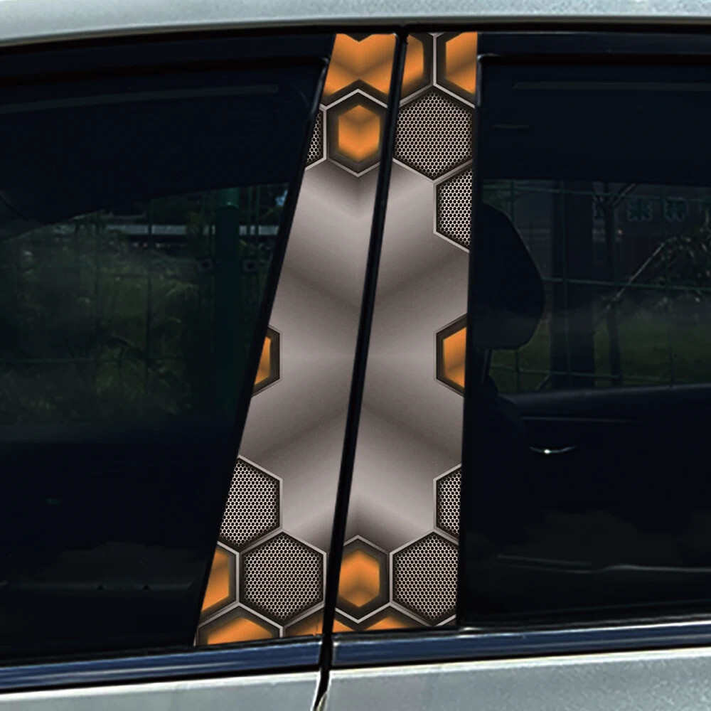 2x Yellow Black Honeycomb Auto B Pillar Waterproof Cover Car Doors Pillar Decals