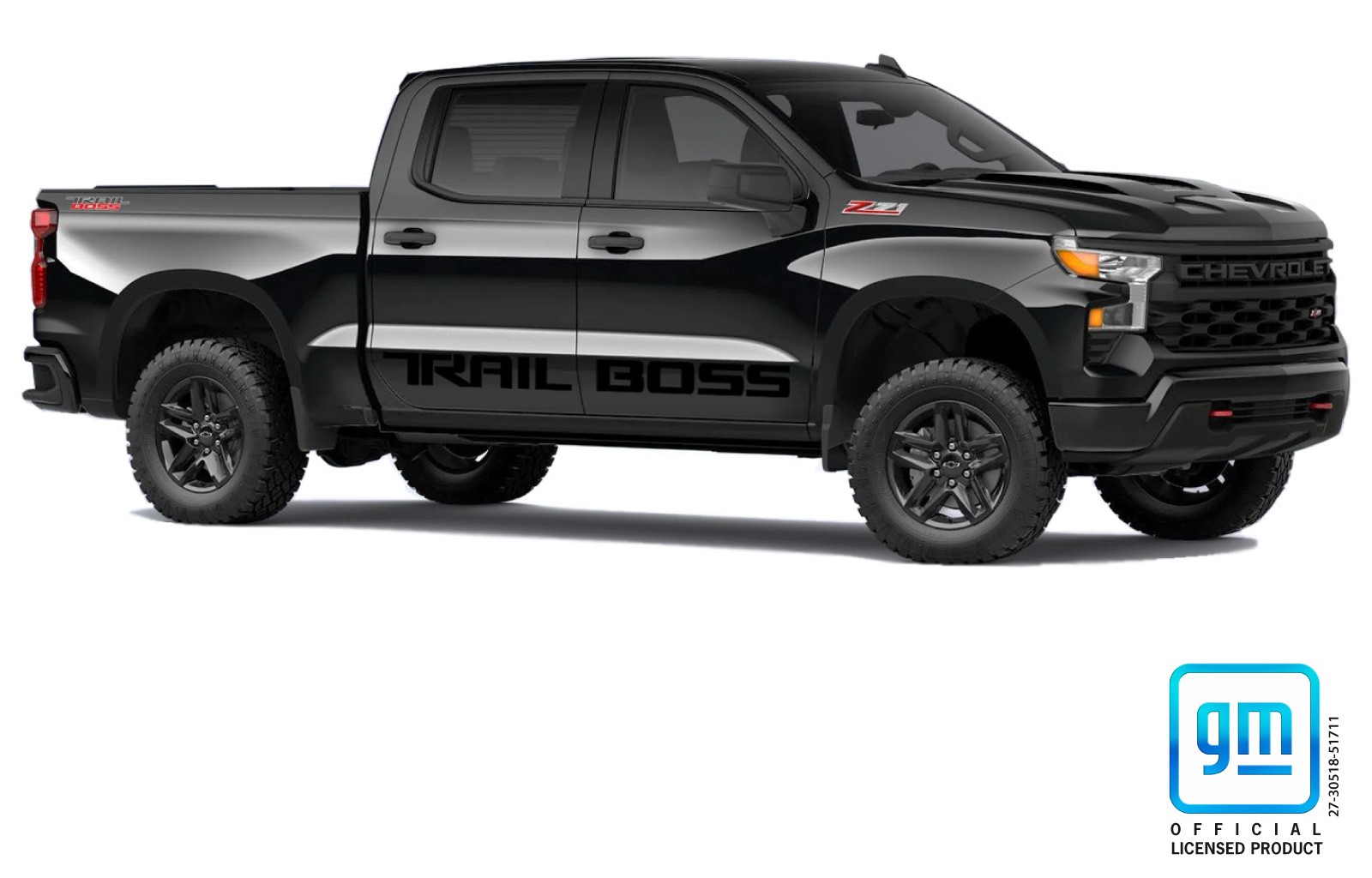 Chevy Silverado Matte Black TRAIL BOSS Body Side Decals 2019-2026 Set of 2