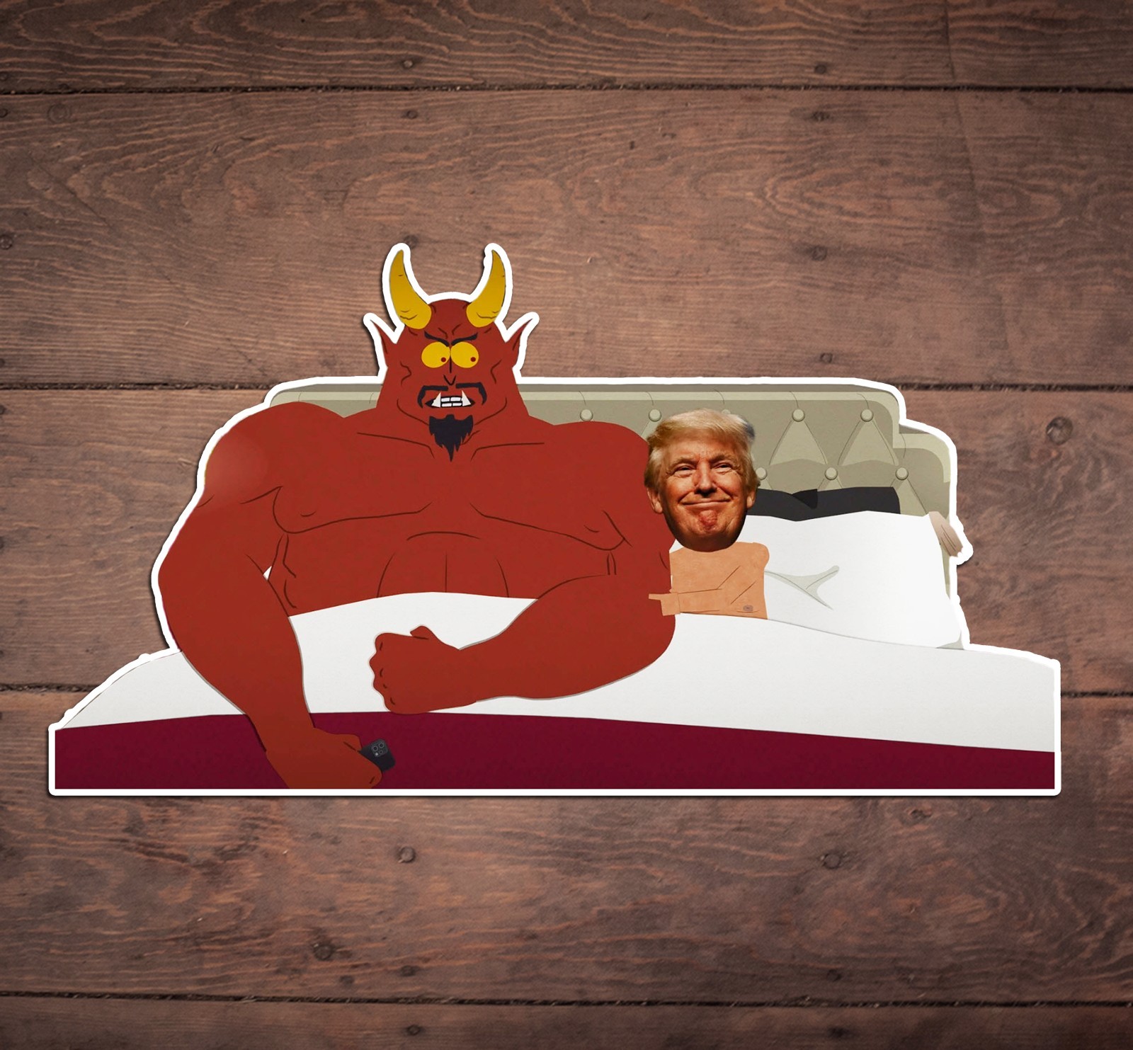 Trump with Satan Die Cut Sticker, Funny, Liberal, FDT, Anti Trump South Park