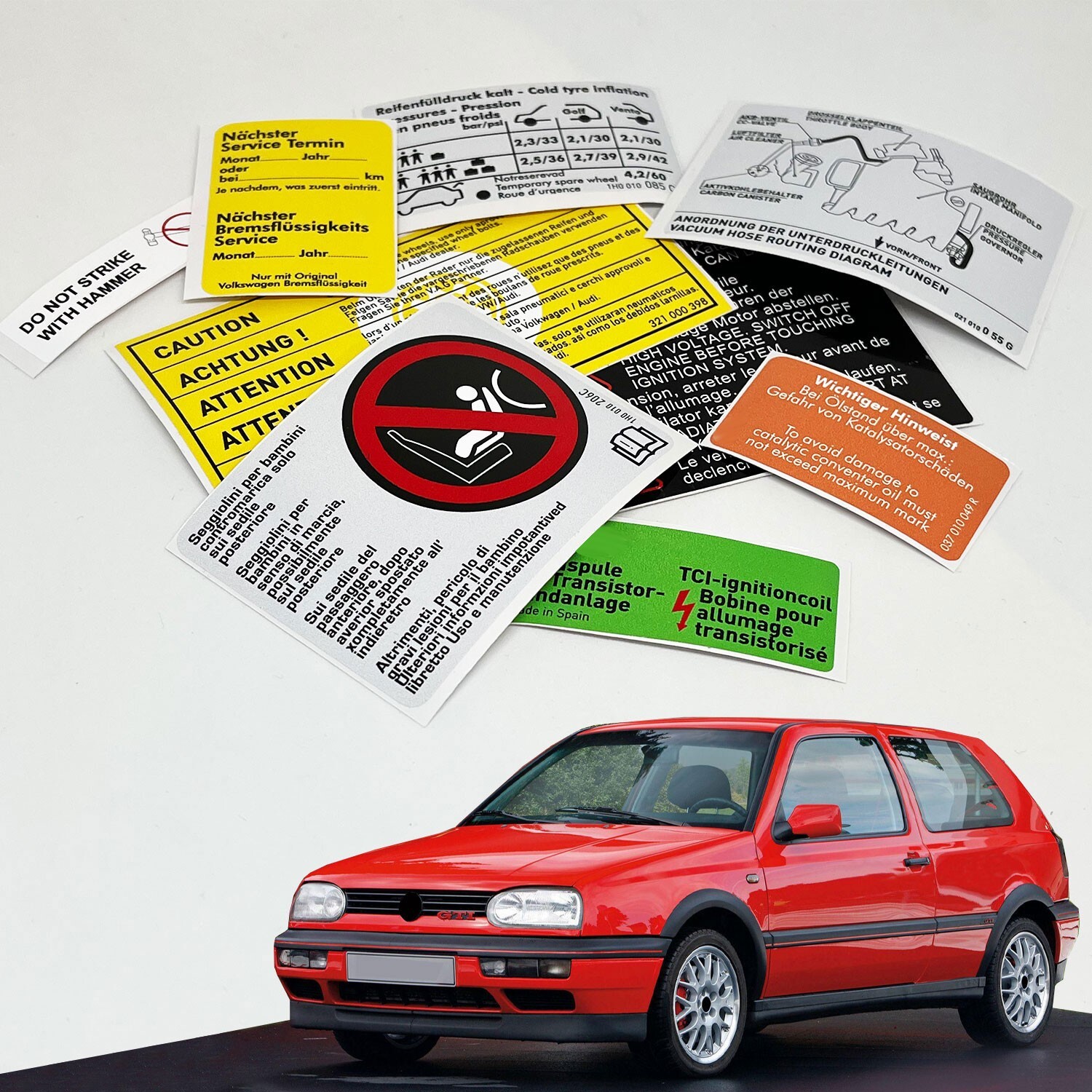 Volkswagen Vw Golf Mk3 Restoration Warning Caution Engine Bay Stickers Labels