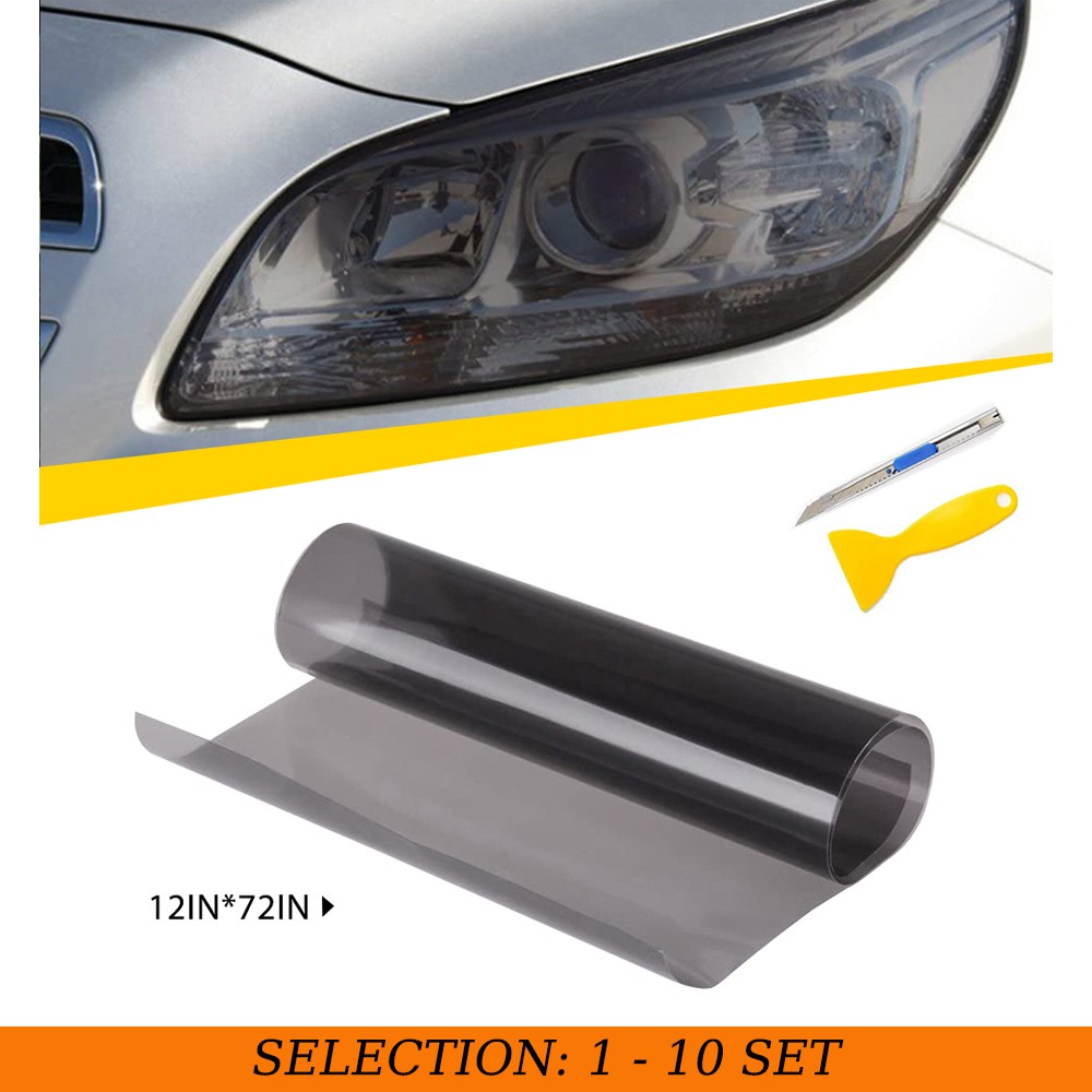 1-10 Gloss Light Black Tint Film for Taillight Headlight Fog Light Vinyl 12″X72″
