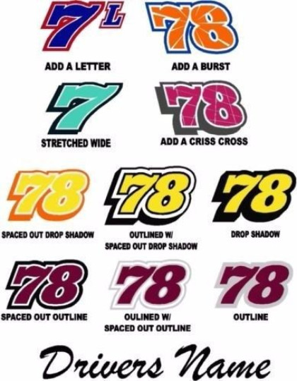 Race car numbers vinyl graphic decal two basic color