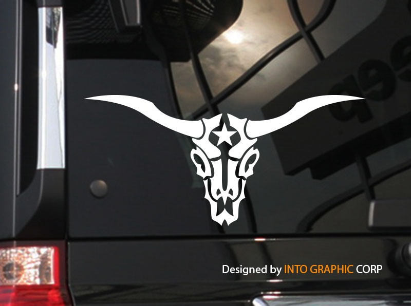 2X Texas Long Horn Vinyl Car Decal Sticker 6″(W) w/ Skeleton Style