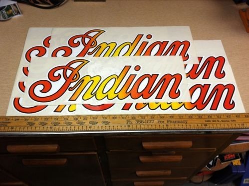 Lot of 4 vintage Indian Motorcycles Decals.18 X 6 1/2 inches. NOS stickers.
