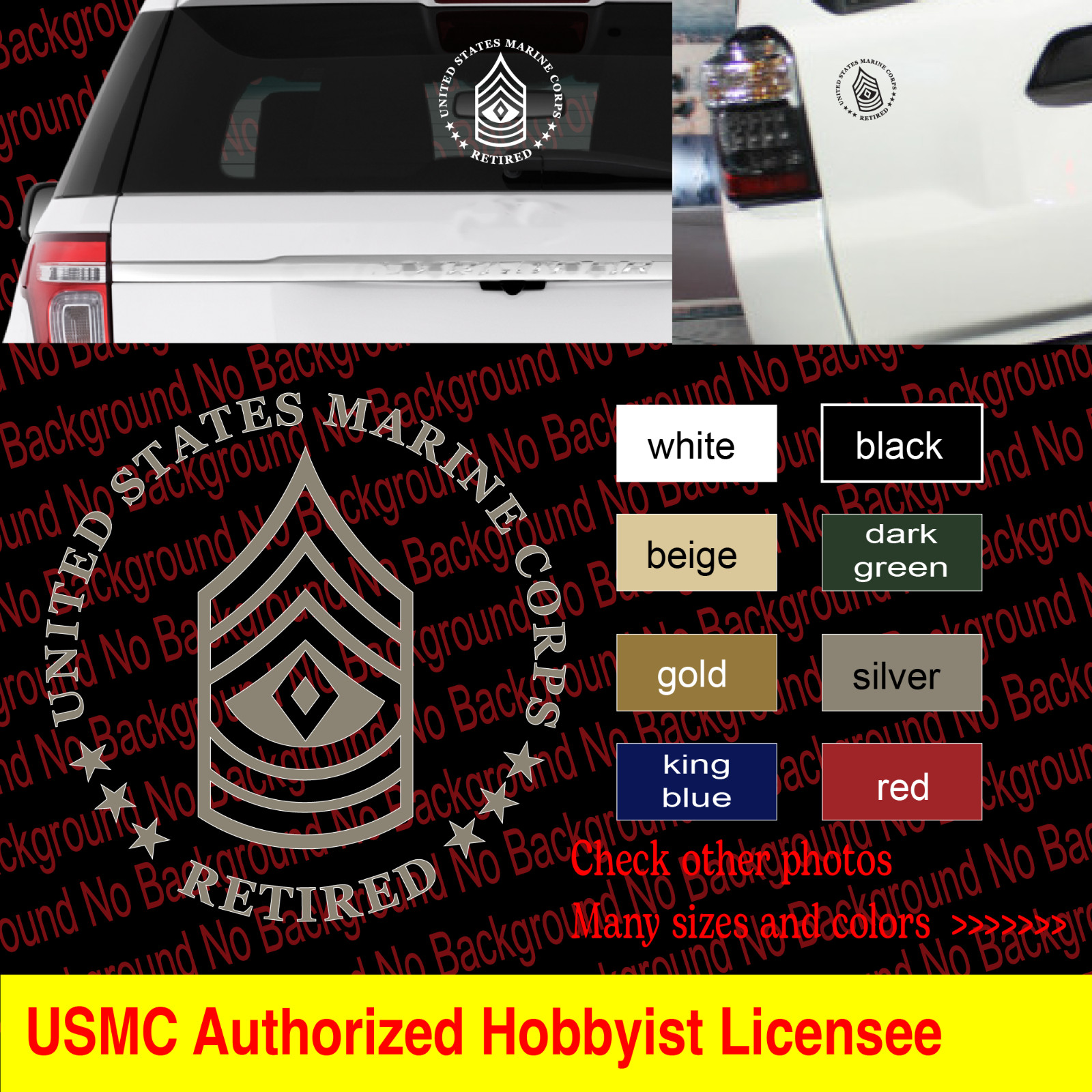 USMC First SERGEANT 1st SGT E8 RETIRED Vinyl Decal Die Cut Sticker RANK AY91R