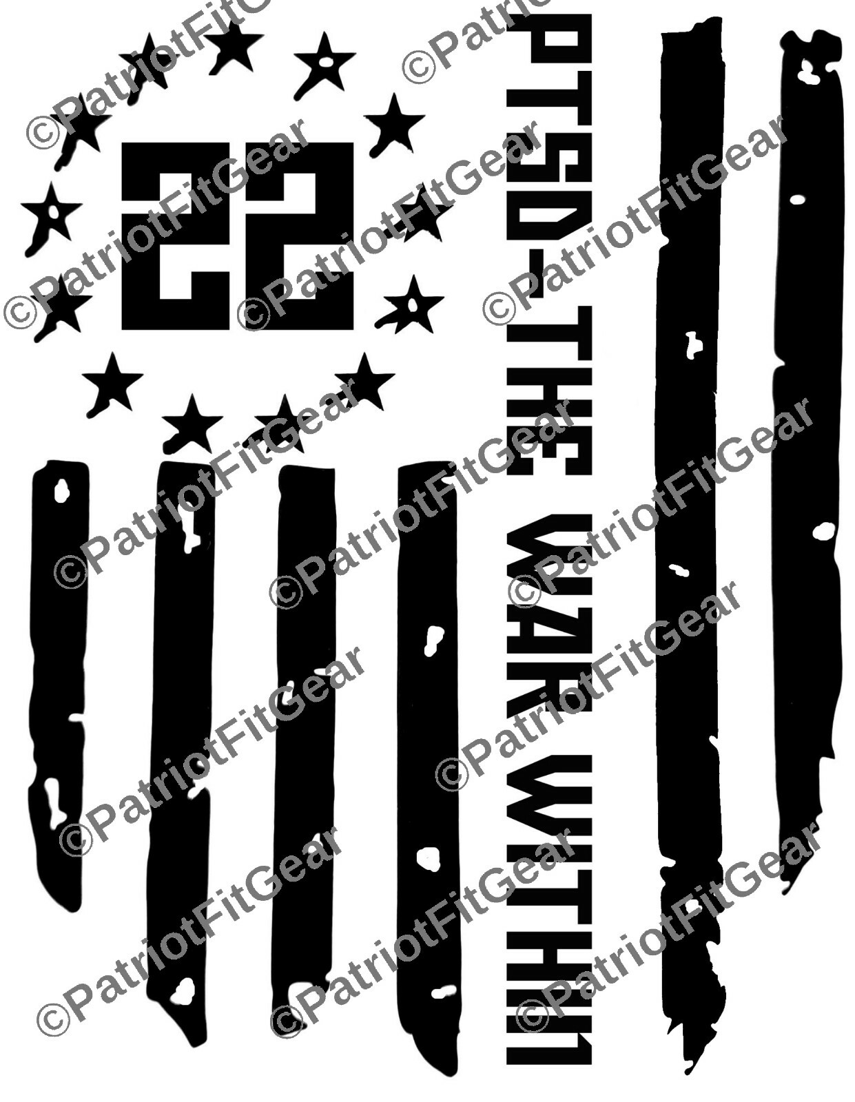 Veteran 22 Flag,PTSD The War Within,22 A Day,Support Our Troops,Vinyl Decal