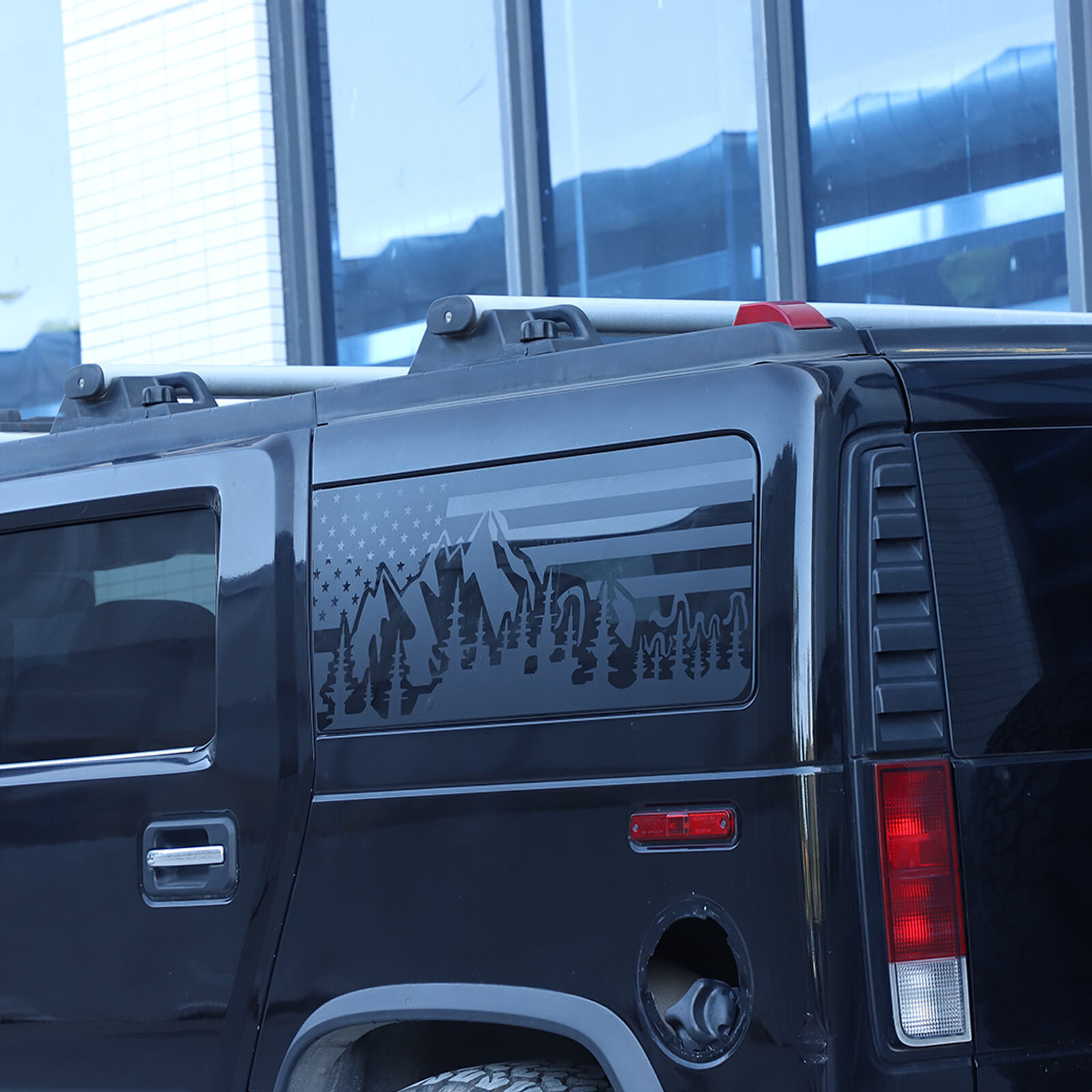 2pcs Rear Side Window American Flag & Landscape Decal Fits 2003-2009 Hummer H2