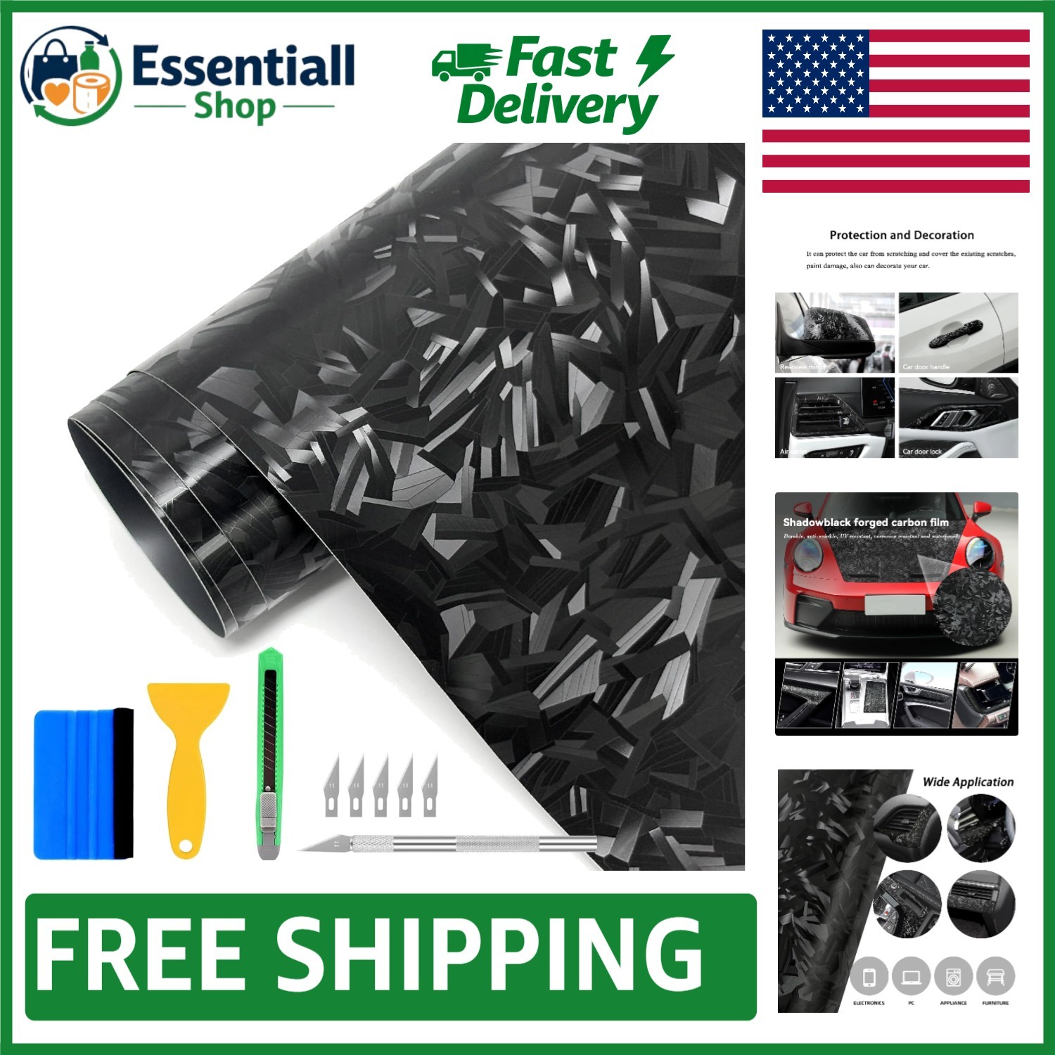 High-Quality Forged Carbon Fiber Vinyl Wrap for Cars, 1FT x 5FT – Easy Install