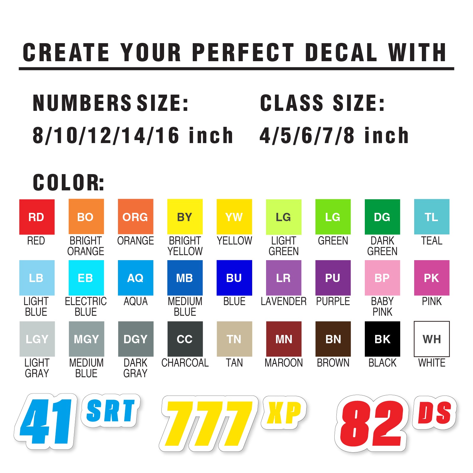 Custom Autocross Number Class Sticker Glossy x2 8,10,12-16 inch – White Outline