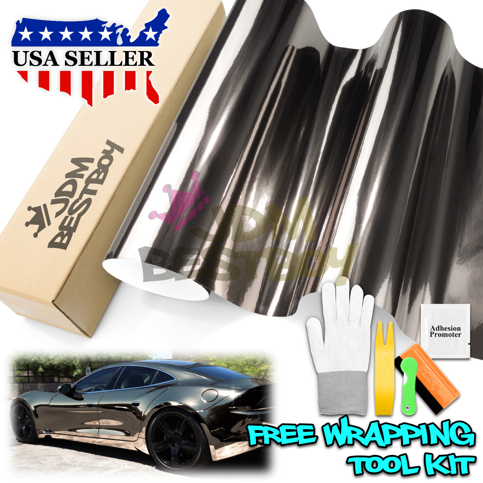 Chrome Black Dark Car Vinyl Wrap Sticker Decal Sheet DIY Air Release Bubble Free