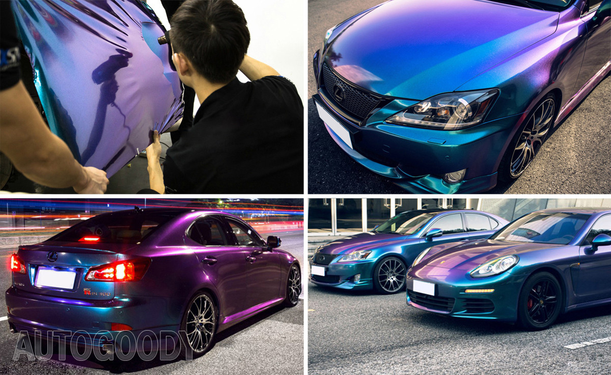 Premium Gloss Metallic Chameleon Purple Teal Vinyl Film Wrap Air Bubble Free