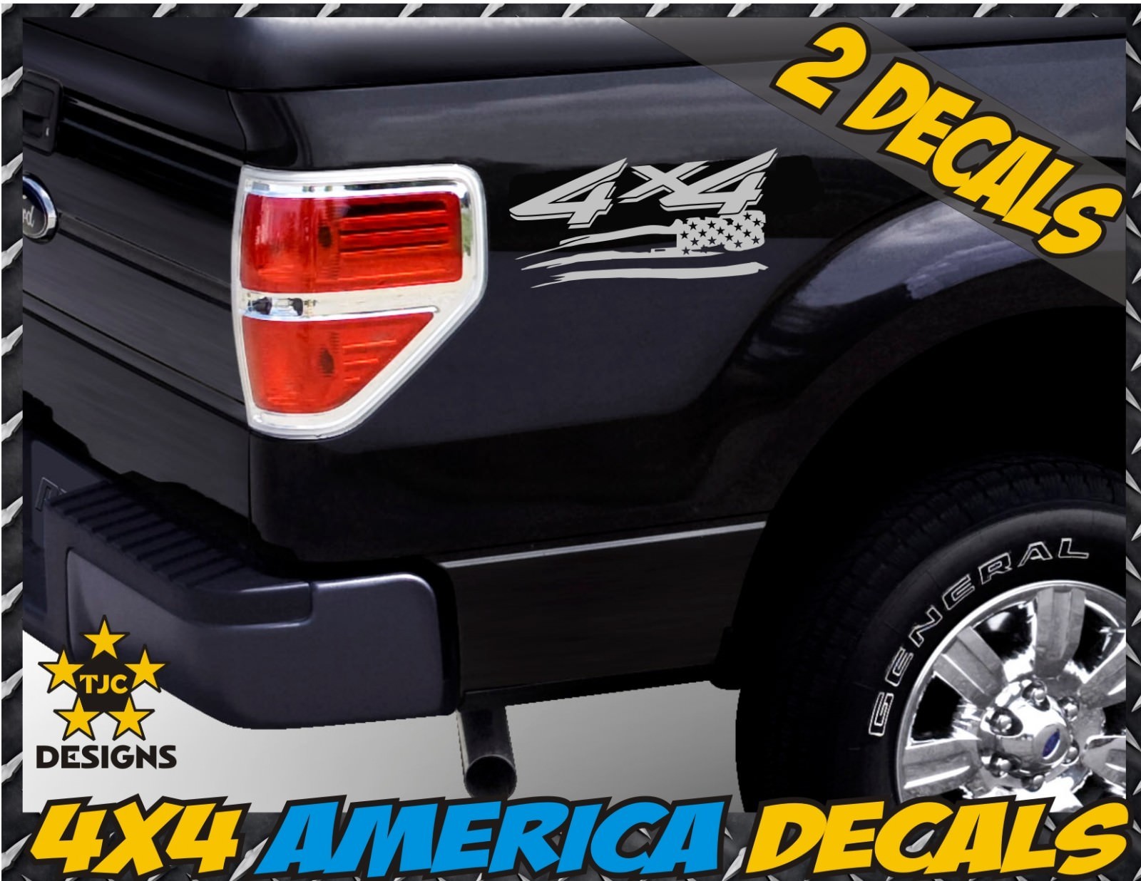 4×4 Off Road US Flag Truck Bed Decal Set METALLIC SILVER Ford F-150 Super Duty