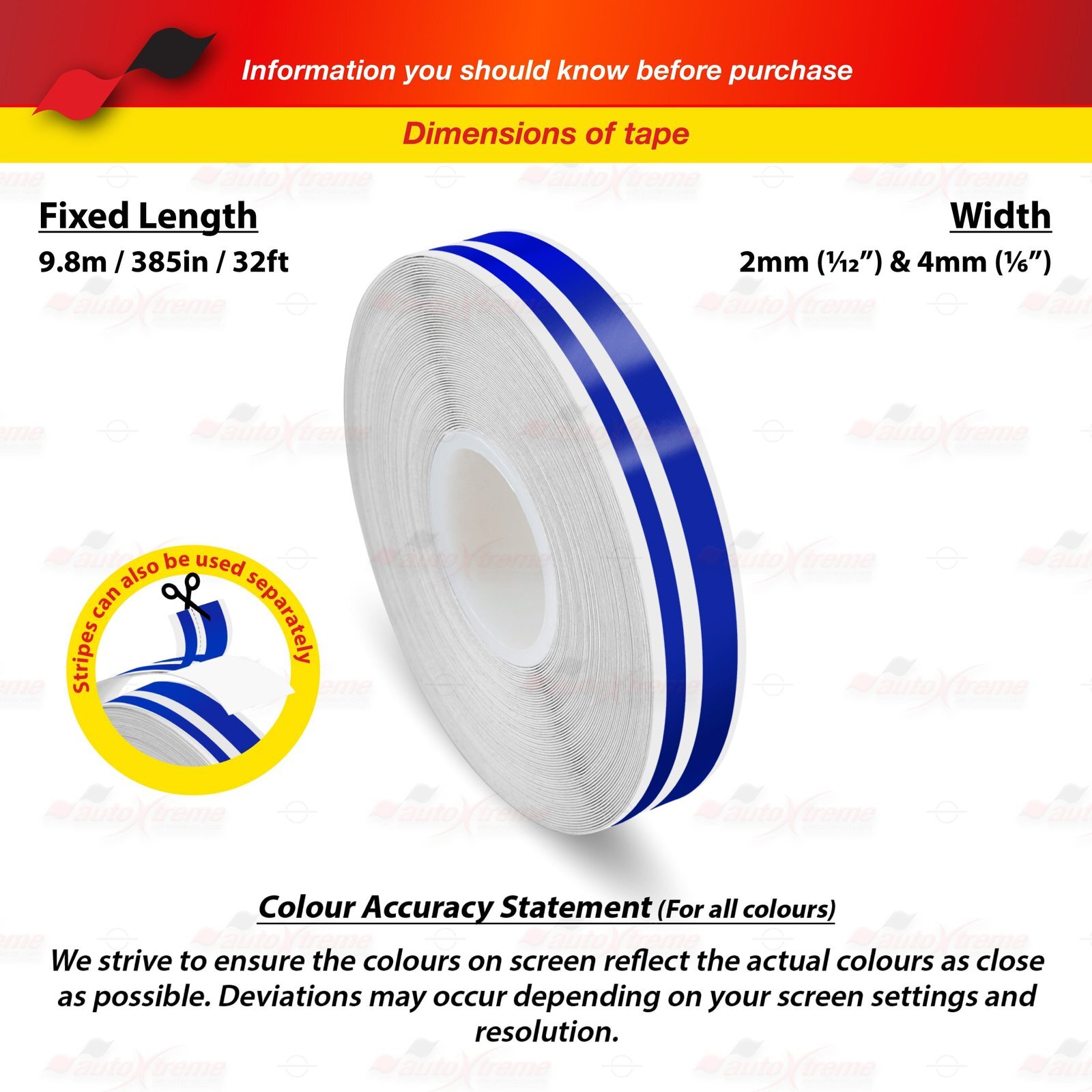 1/12″ & 1/6″ Twin Lines Stripe Tape Car Styling Line Decal Vinyl Sticker BLUE