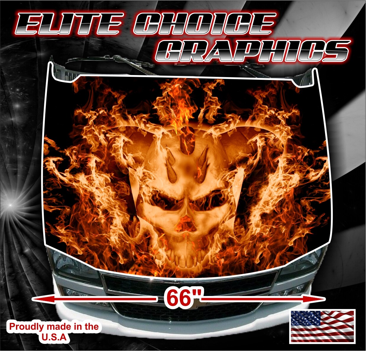 Demonic Skull Flames Vinyl Hood Wrap Bonnet Decal Sticker Graphic