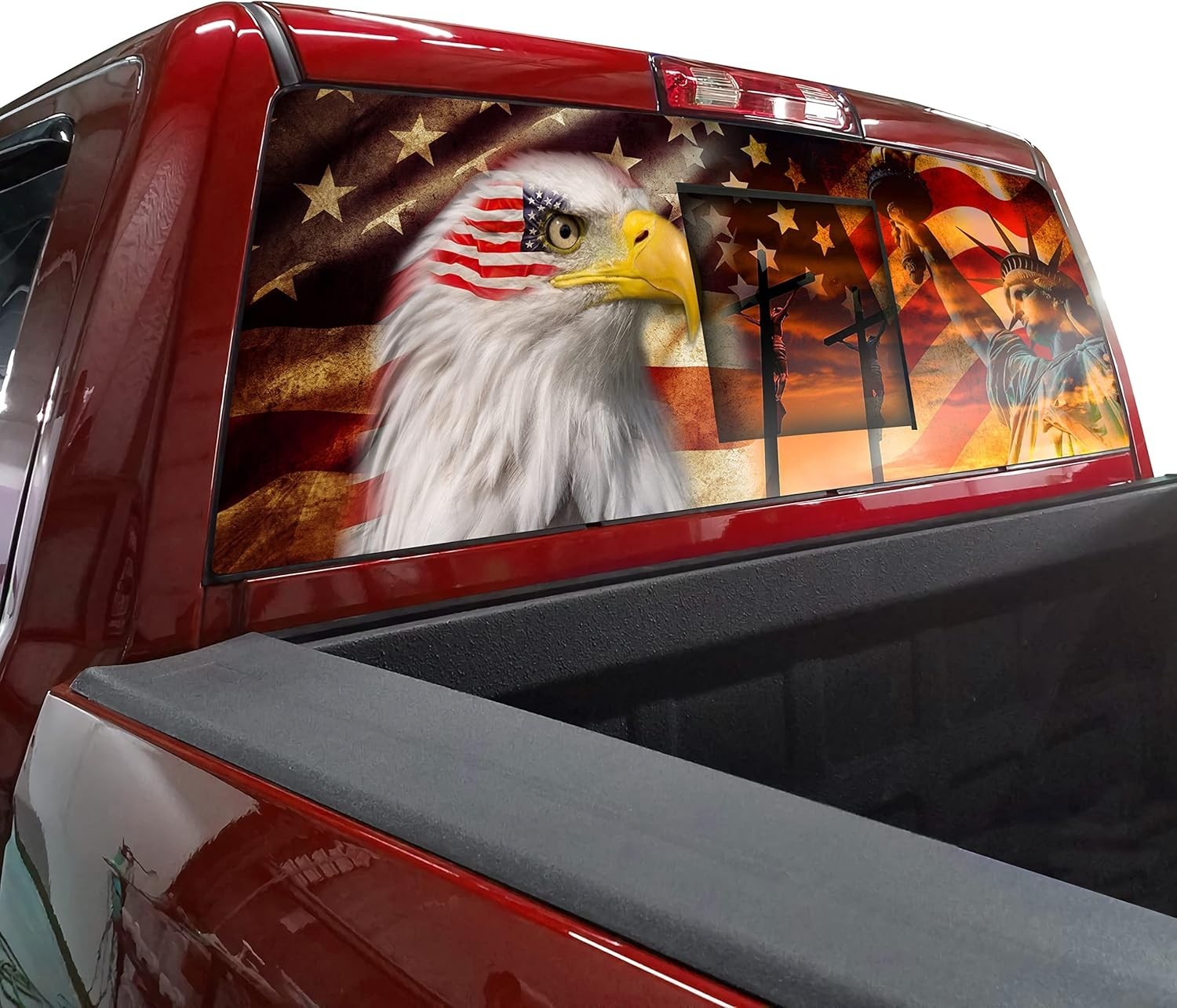 American Flag Truck Rear Window Decals, Cross Eagle for Truck 66”x20″