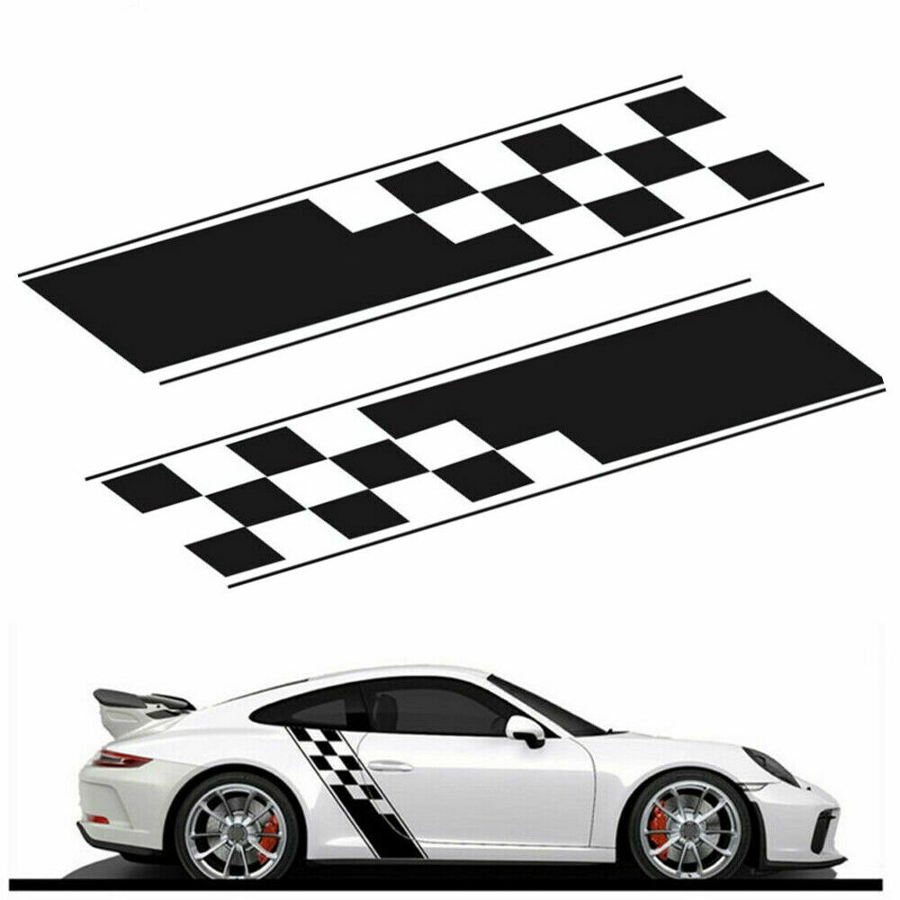 2X Sport Rally Racing Plaid Car Body Side Door Skirt Fender Stripe Decal Sticker