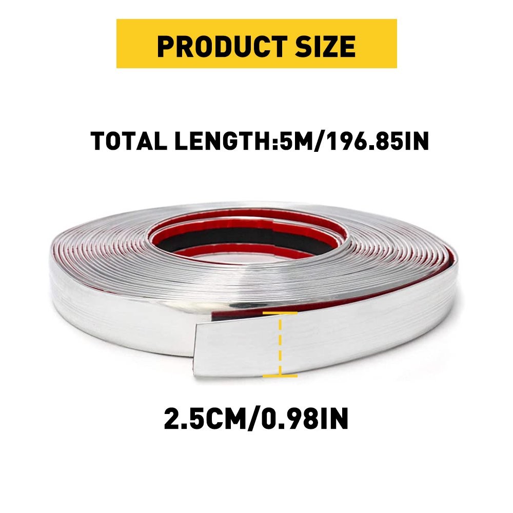 1INCHx16FT Car Moulding Trim Strip Door Guard Protector Chrome For Trucks SUV D