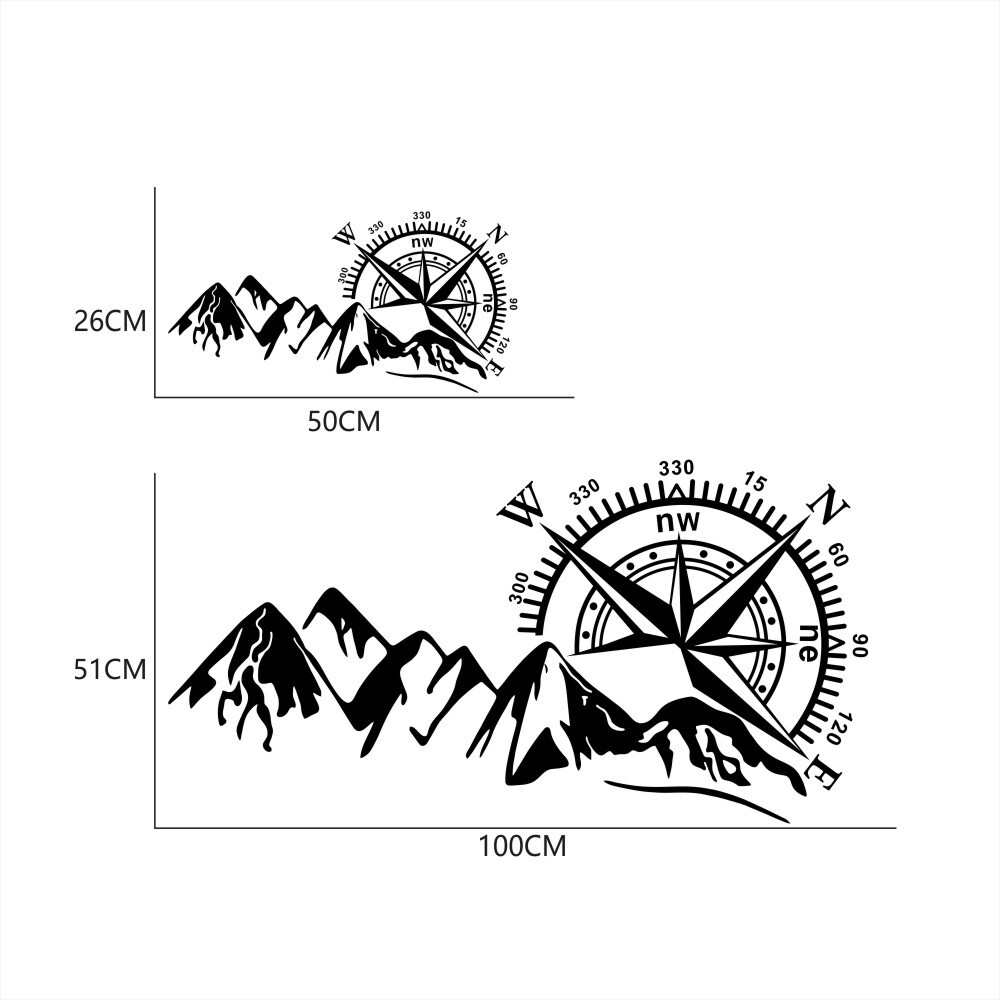 3D Car Sticker Compass Navigation Mountain Graphics Vinyl Decal Fit Off Road 4X4