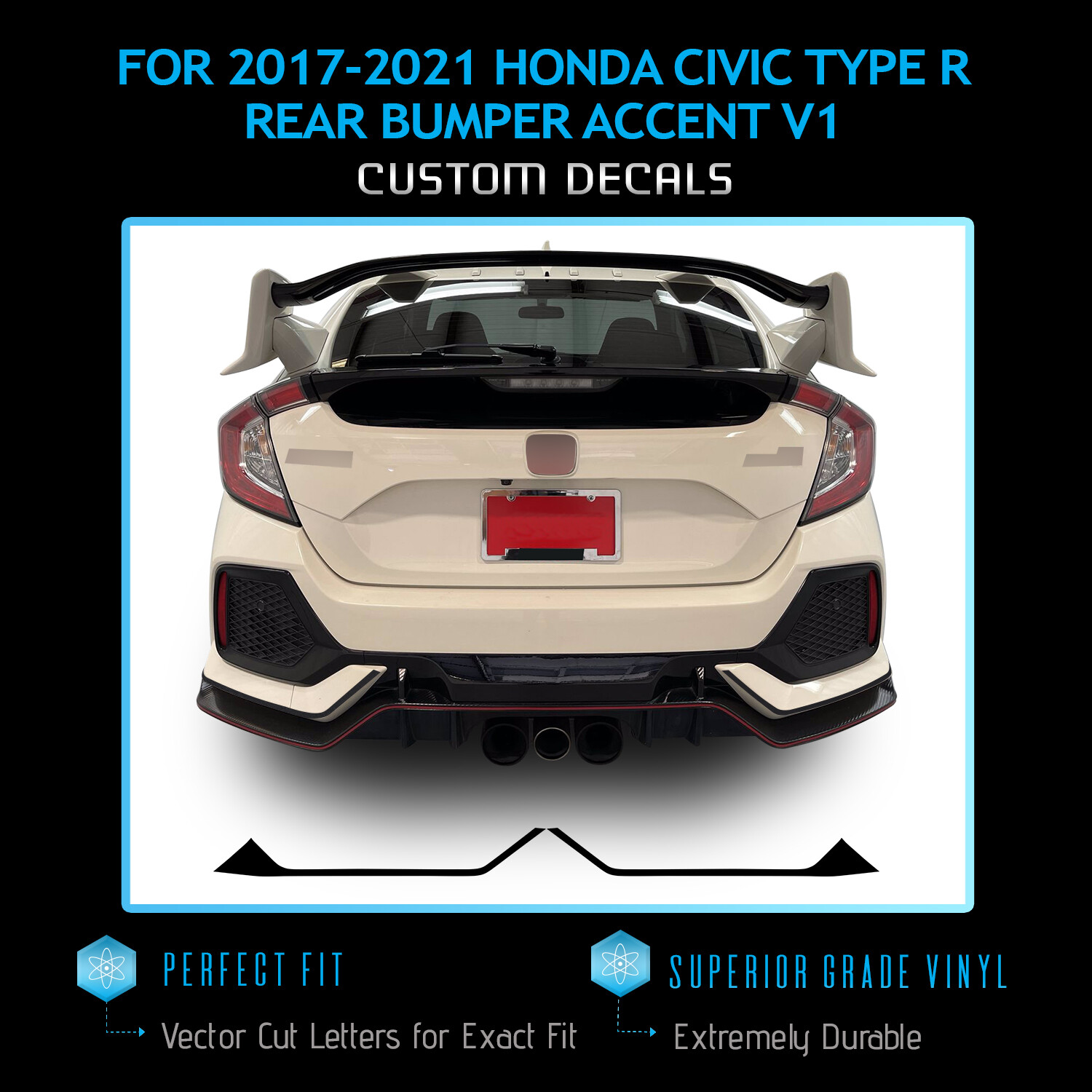For 2017+ Civic Type R Rear Bumper Accent Graphic Decal – Satin Metallic Vinyl