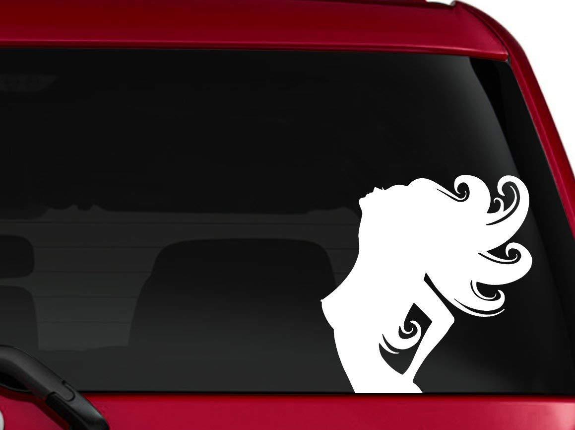 Beautiful Sexy Hairflip Modeling Girl Vinyl Decal 6″ White