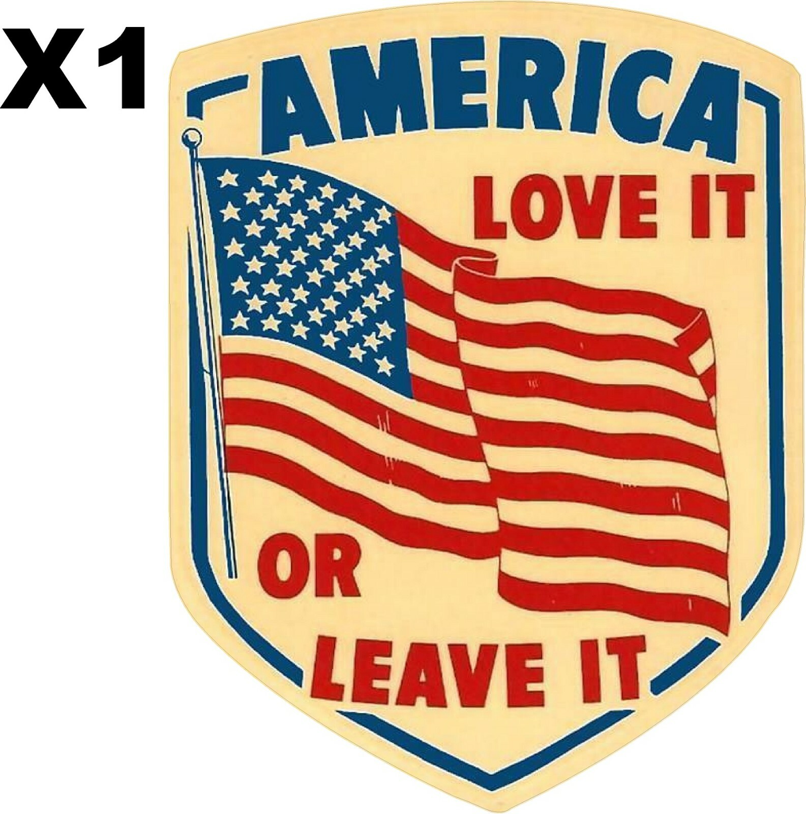 Vintage America Love It or Leave It US Flag 5″ H x 4″ W  Decal LAMINATED Yah