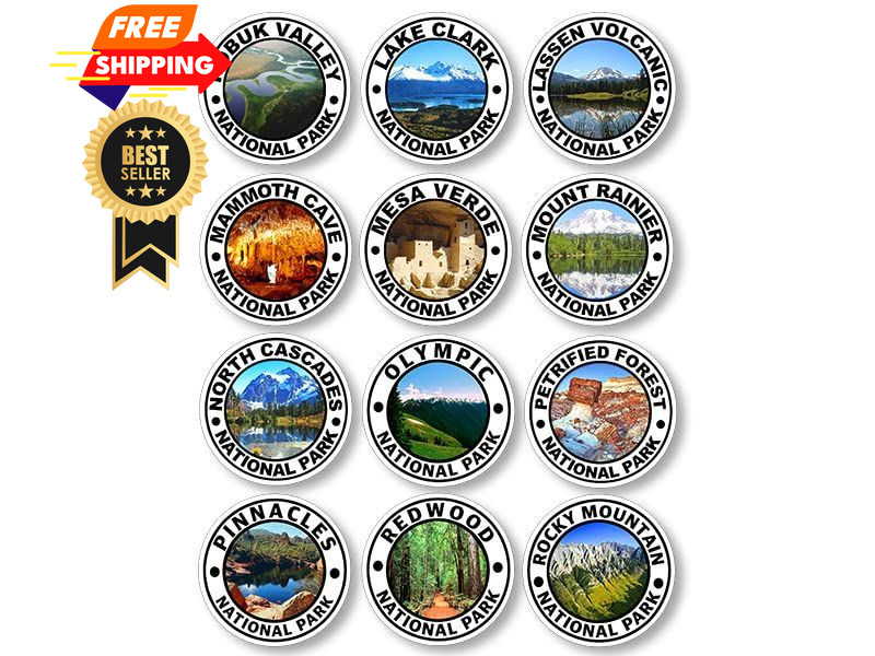 Sheet of 63 Round: 1 inch Tall National Park Stickers (All Outdoor Multicolor