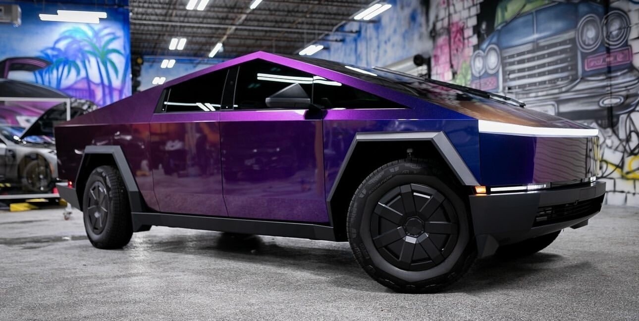 Tesla Cybertruck DIY Full Vinyl Wrap Color Change Ultra-Gloss Riptide Purple